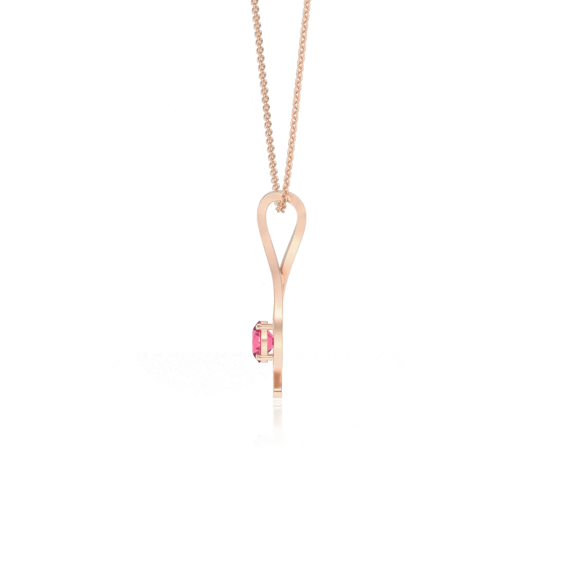 lab grown pink-tourmaline round solitaire necklaces in rose gold