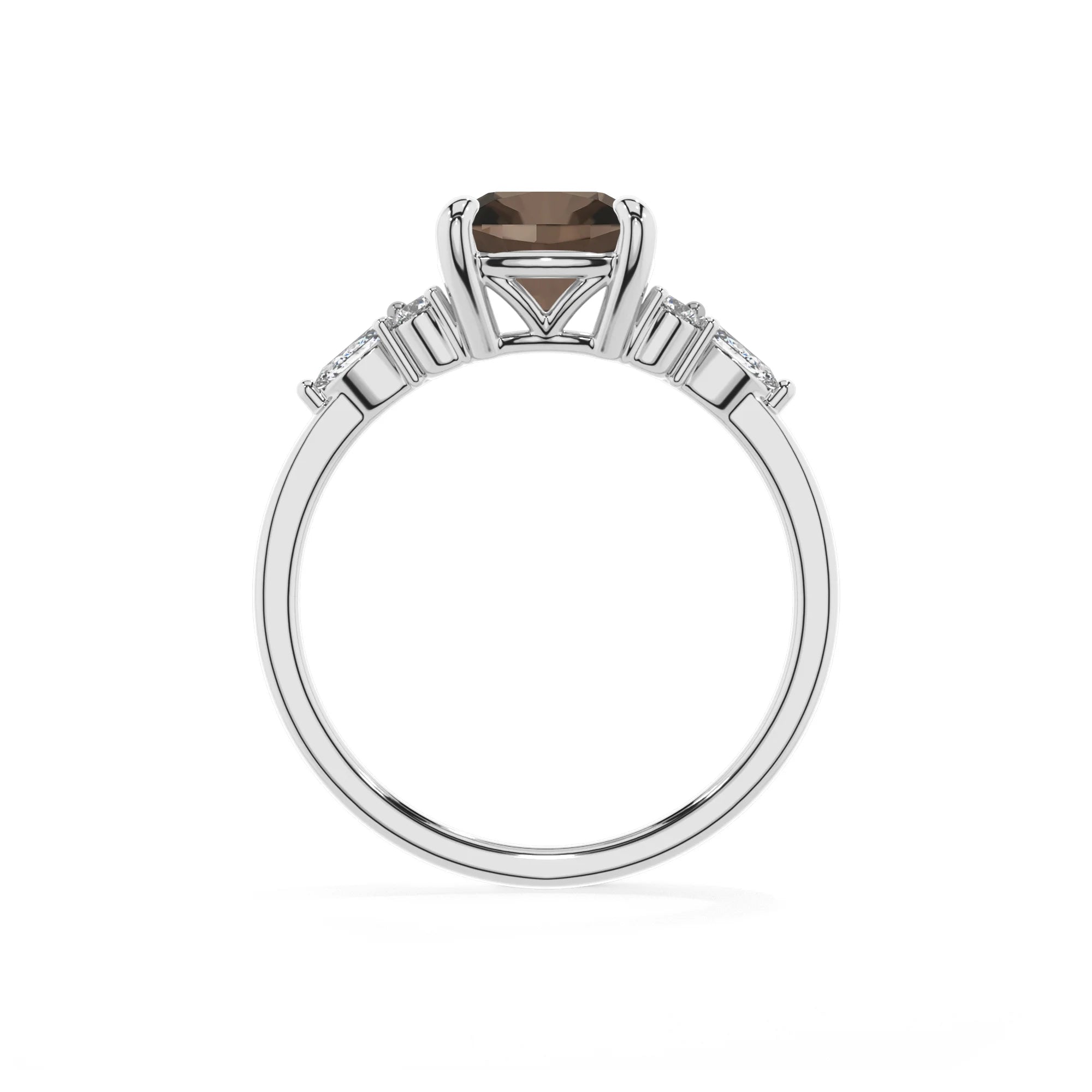 natural smoky-quartz cushion solitaire rings in platinum