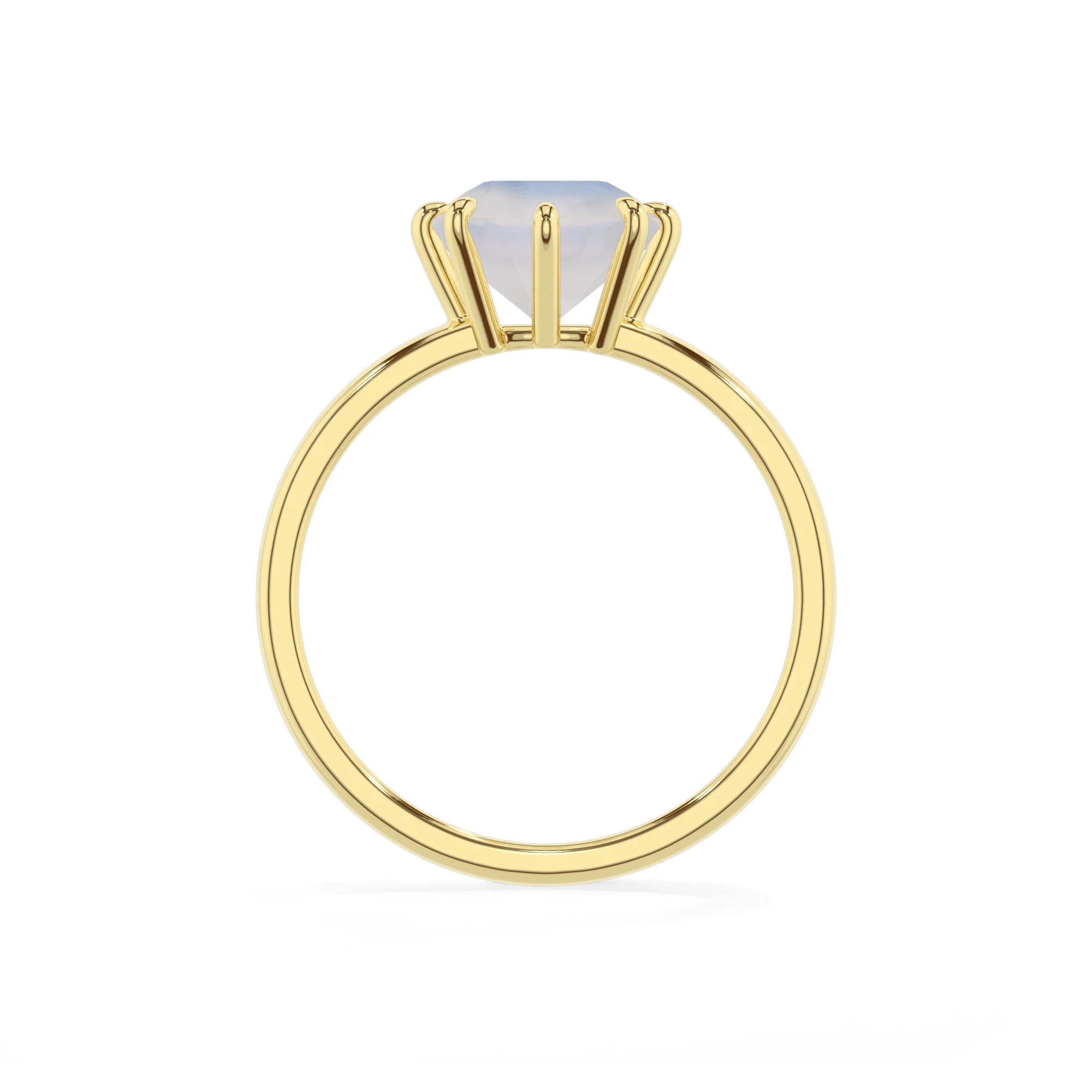 natural rainbow-moonstone cushion solitaire rings in yellow gold