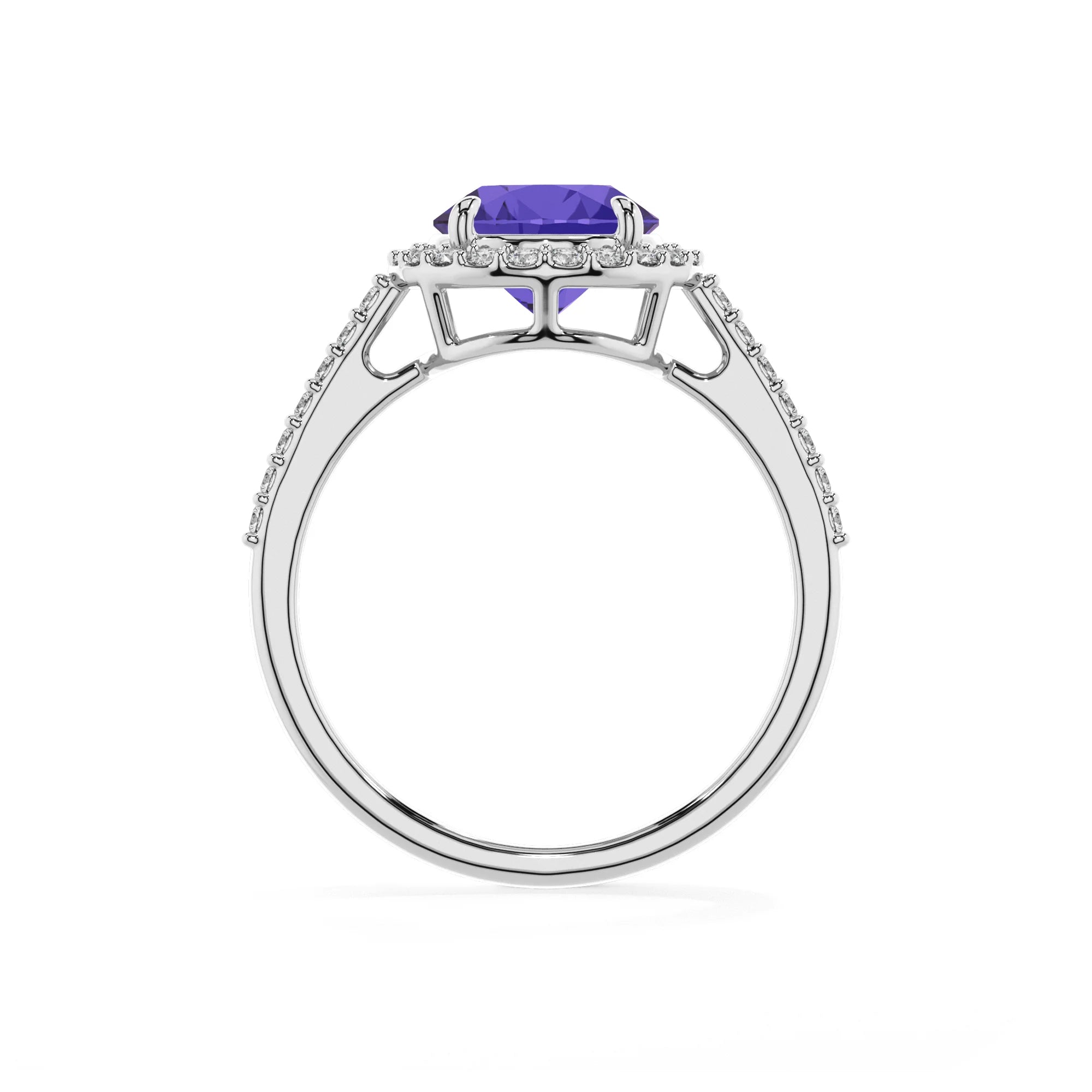 lab grown tanzanite round solitaire rings in white gold