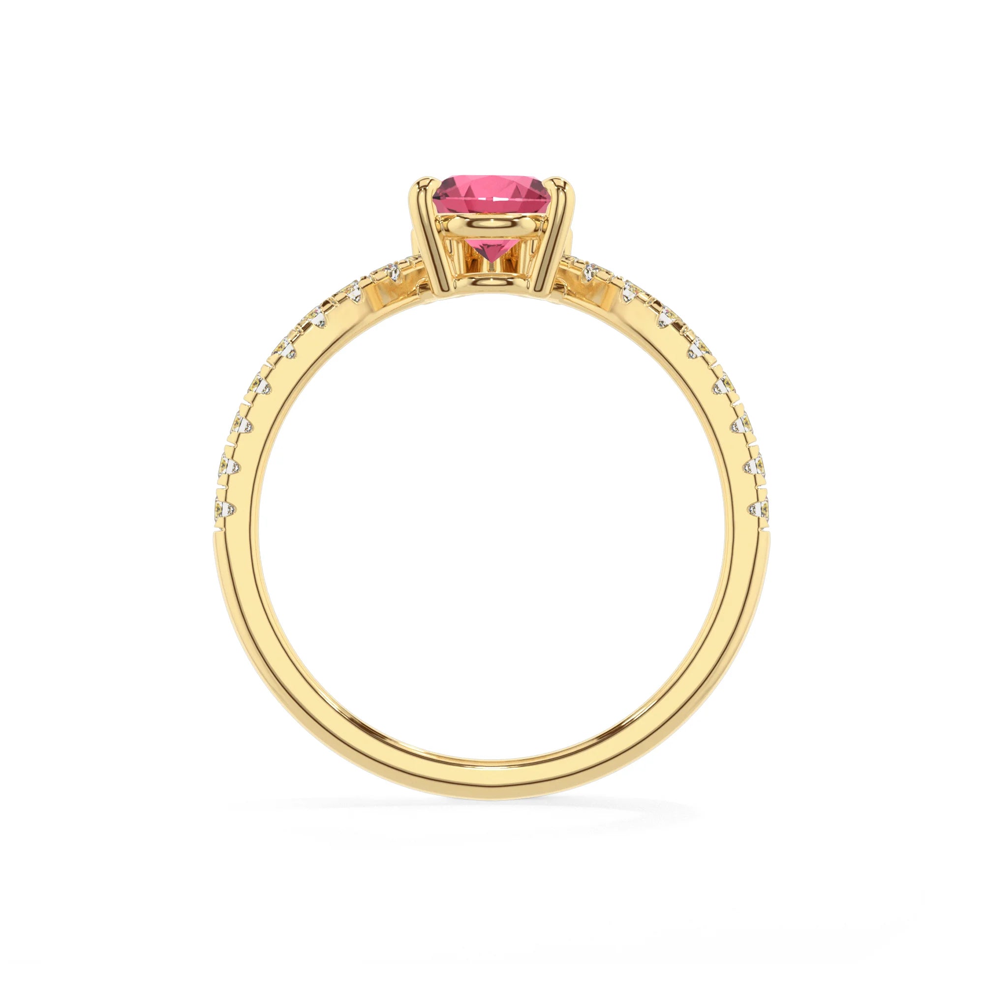 lab grown pink-tourmaline pear solitaire rings in yellow gold