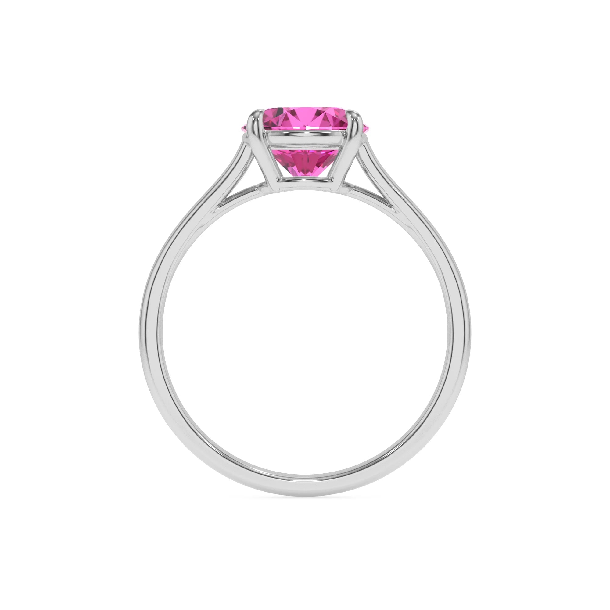 lab grown pink-sapphire round solitaire rings in platinum