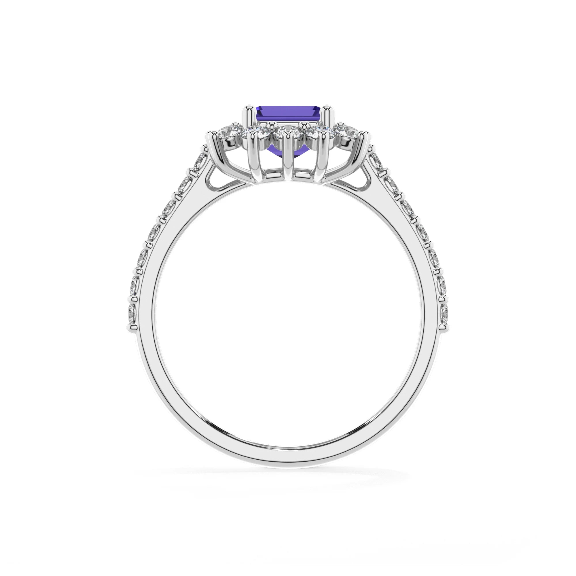 lab grown tanzanite emerald cut solitaire rings in white gold