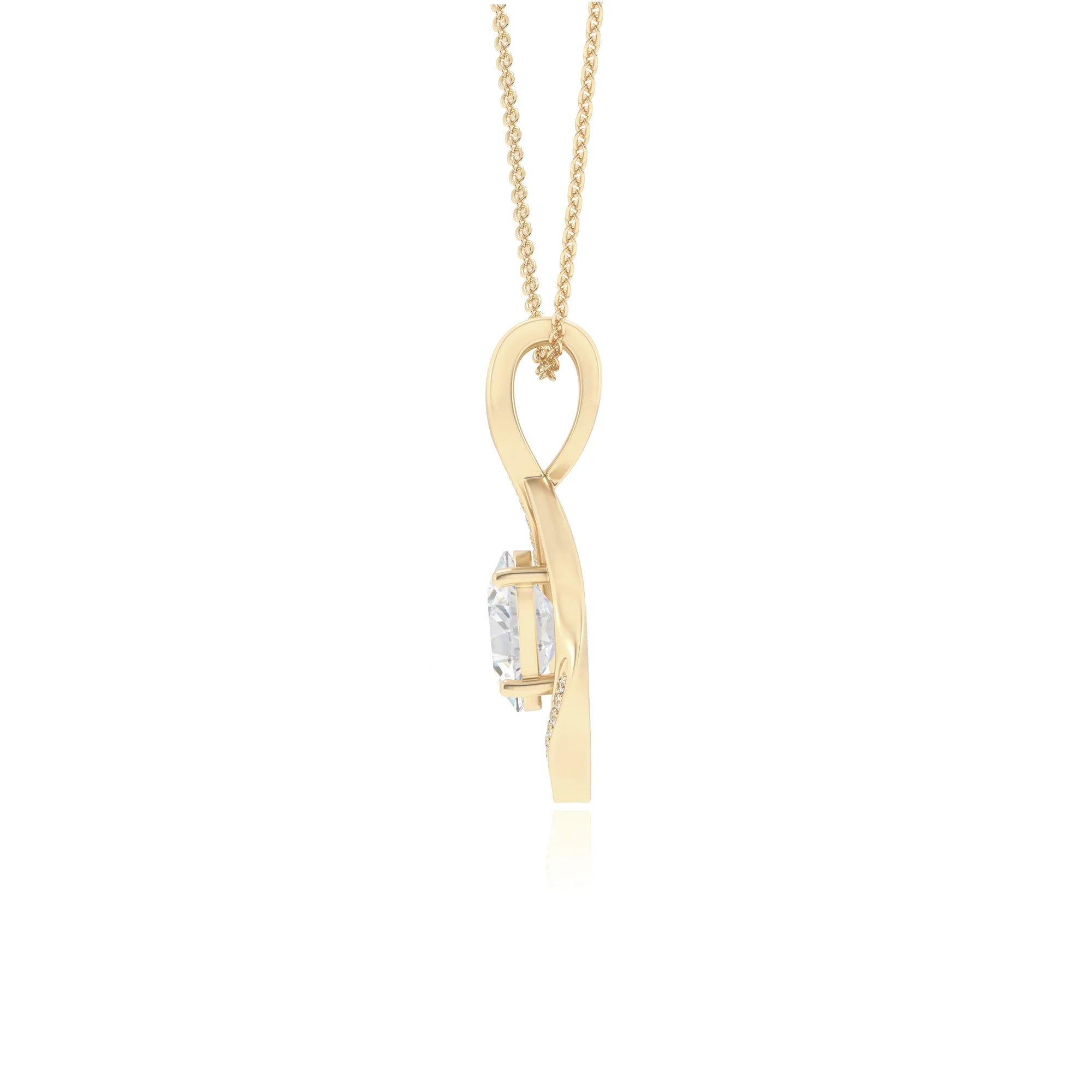 lab grown moissanite oval solitaire necklaces in yellow gold