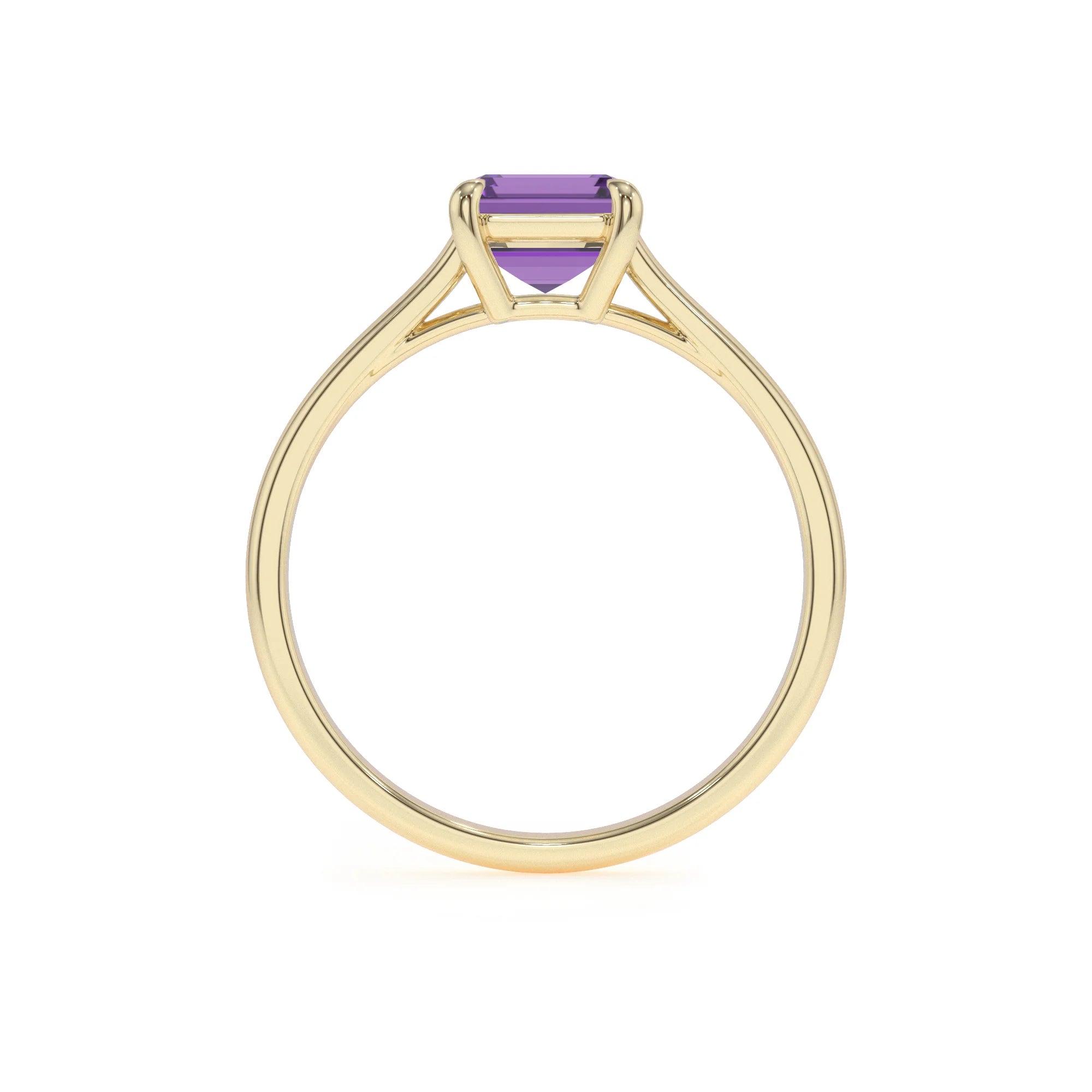 lab grown amethyst emerald cut solitaire rings in yellow gold