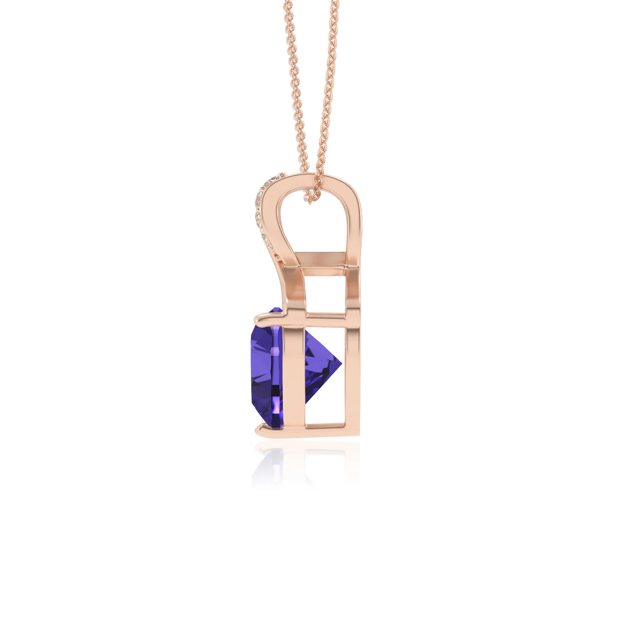 lab grown tanzanite heart solitaire necklaces in rose gold