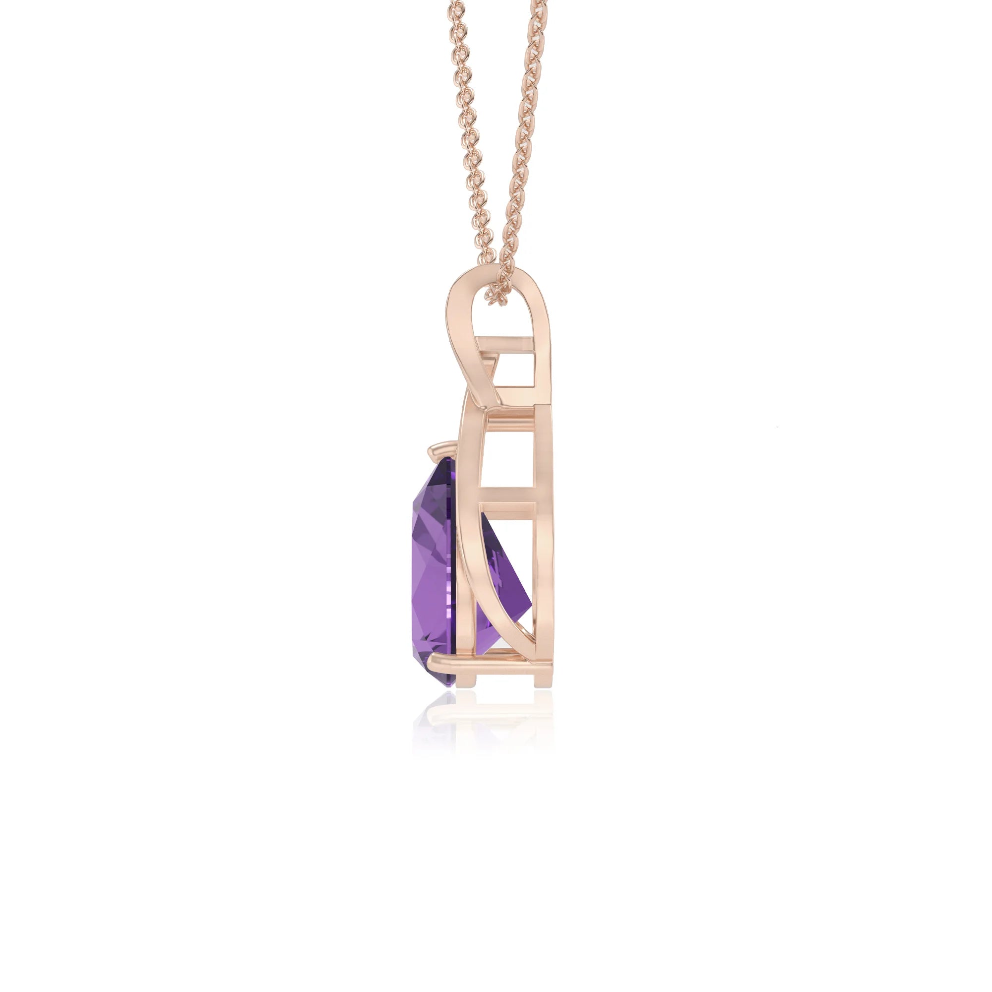 lab grown amethyst pear solitaire necklaces in rose gold