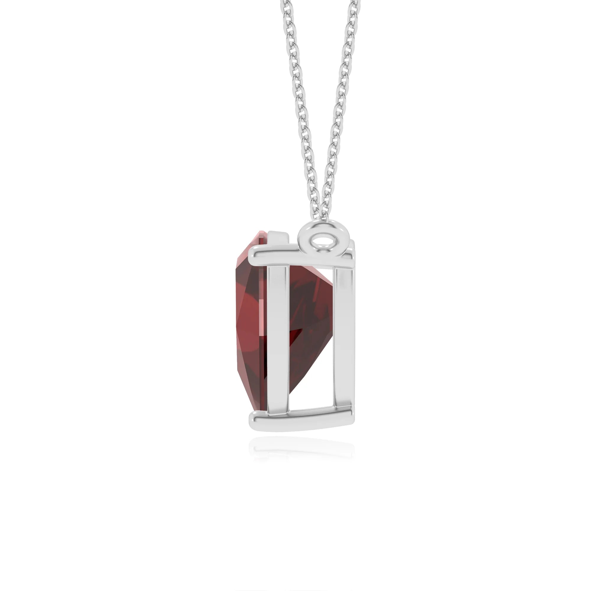 natural garnet trillion solitaire necklaces in white gold