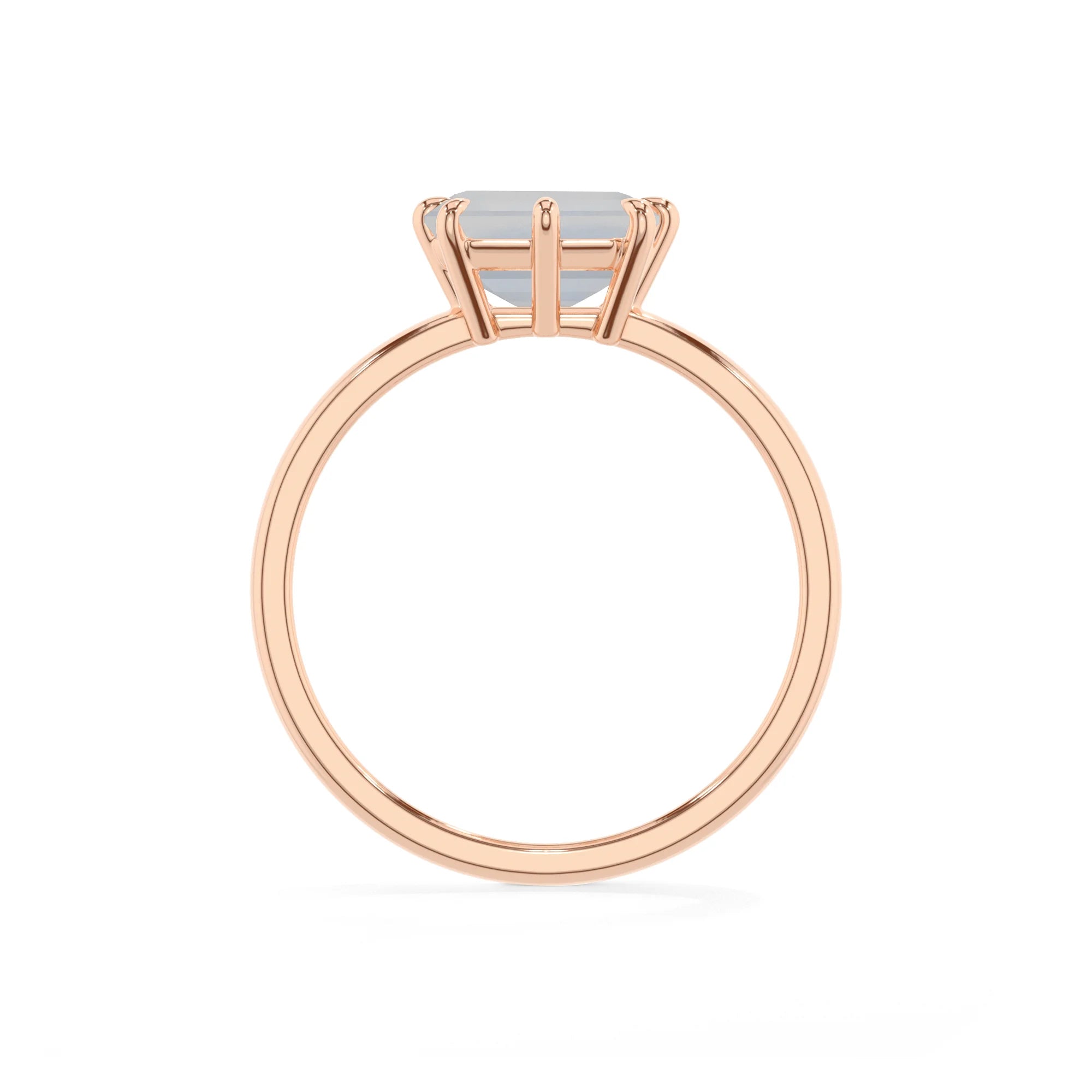 natural rainbow-moonstone emerald cut solitaire rings in rose gold