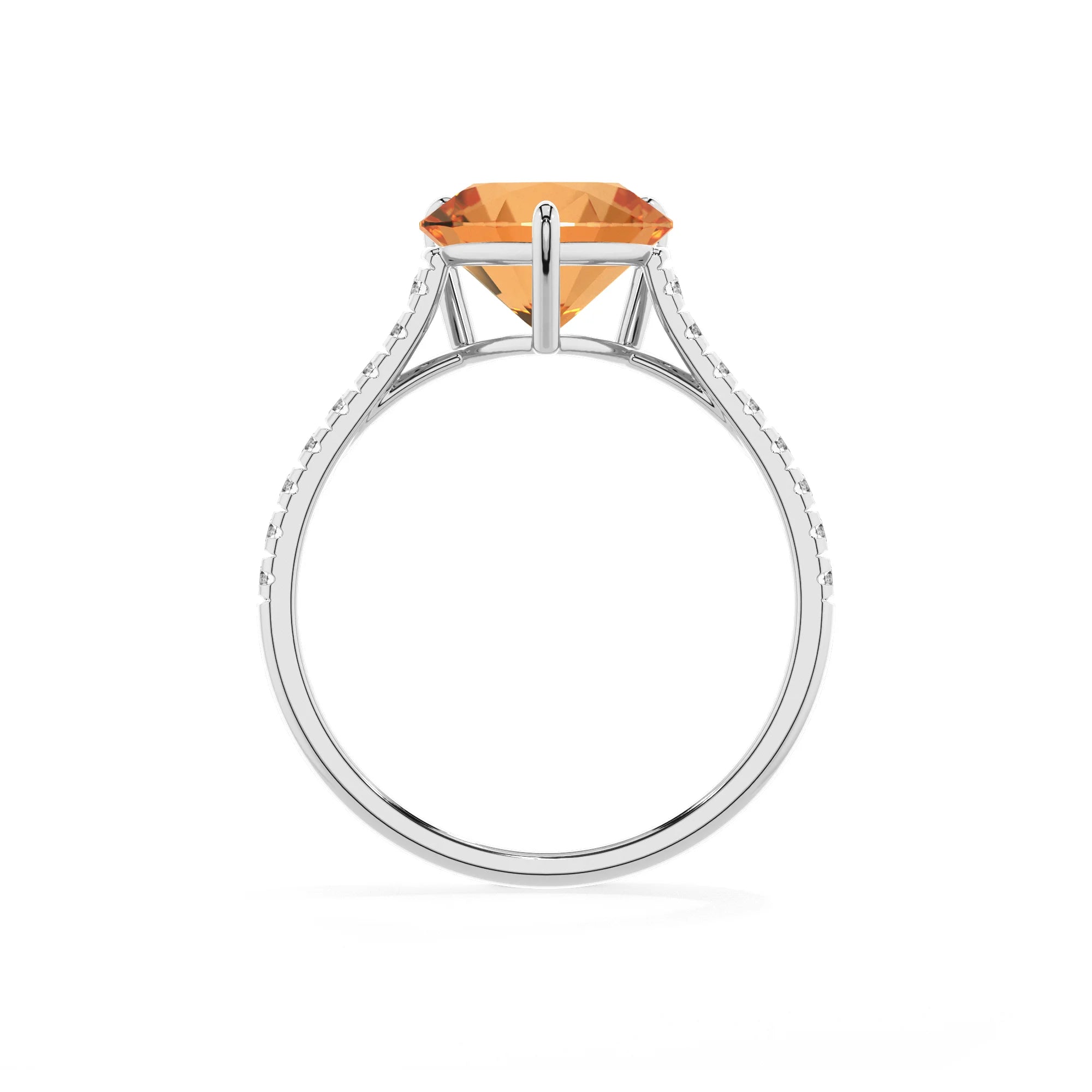 lab grown citrine heart half eternity solitaire engagement rings in platinum