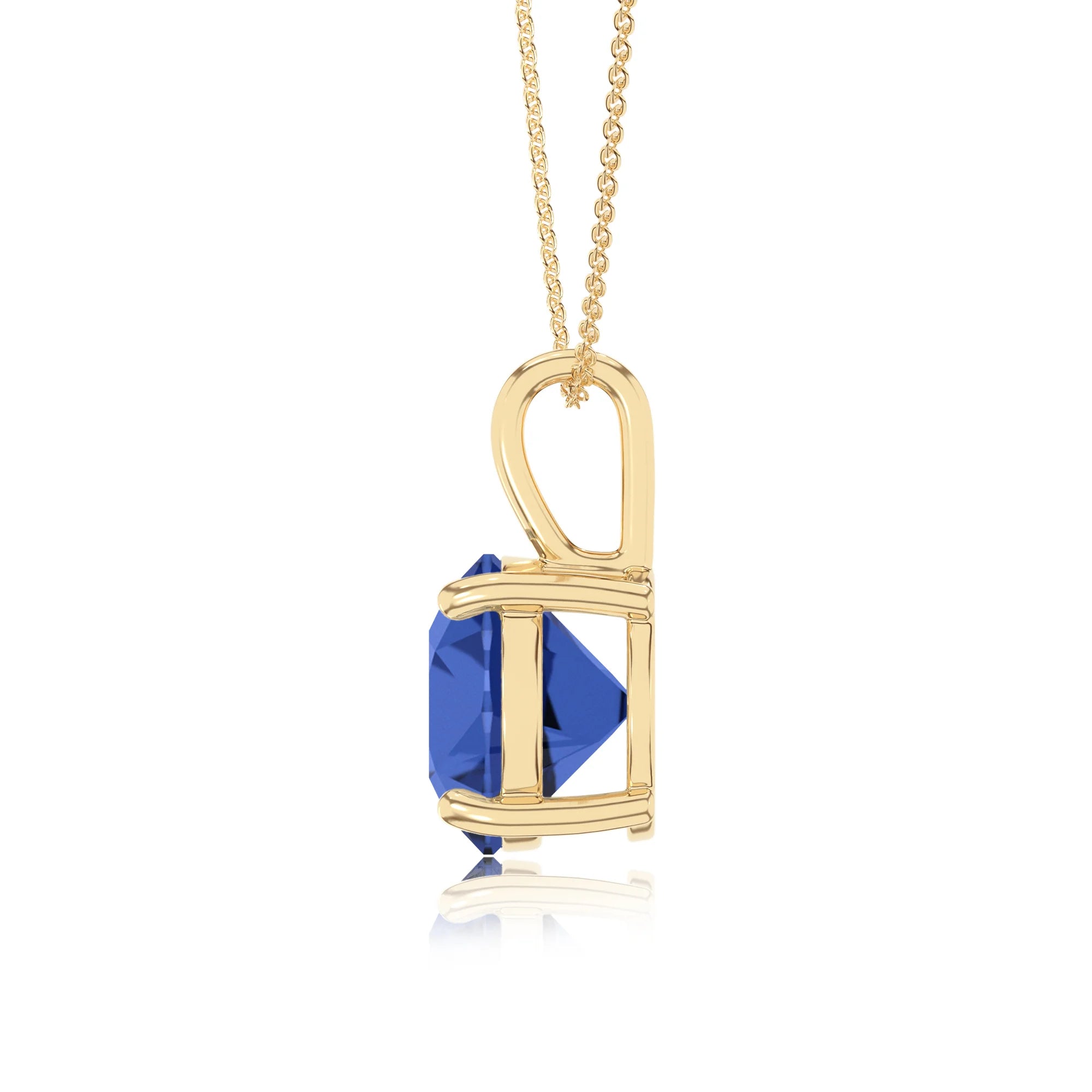 lab grown blue-sapphire round solitaire necklaces in yellow gold