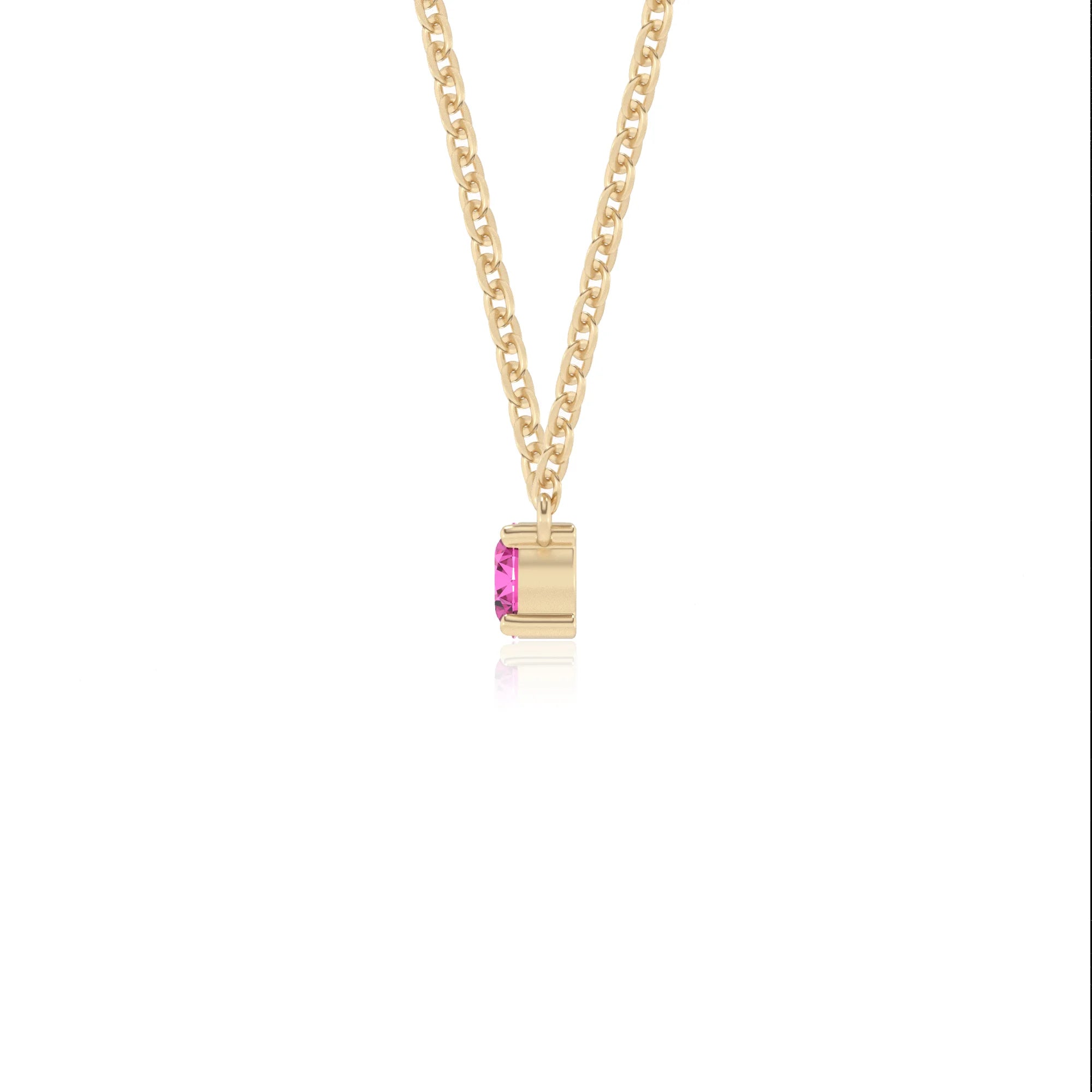 lab grown pink-sapphire round bar v-bale necklaces in yellow gold