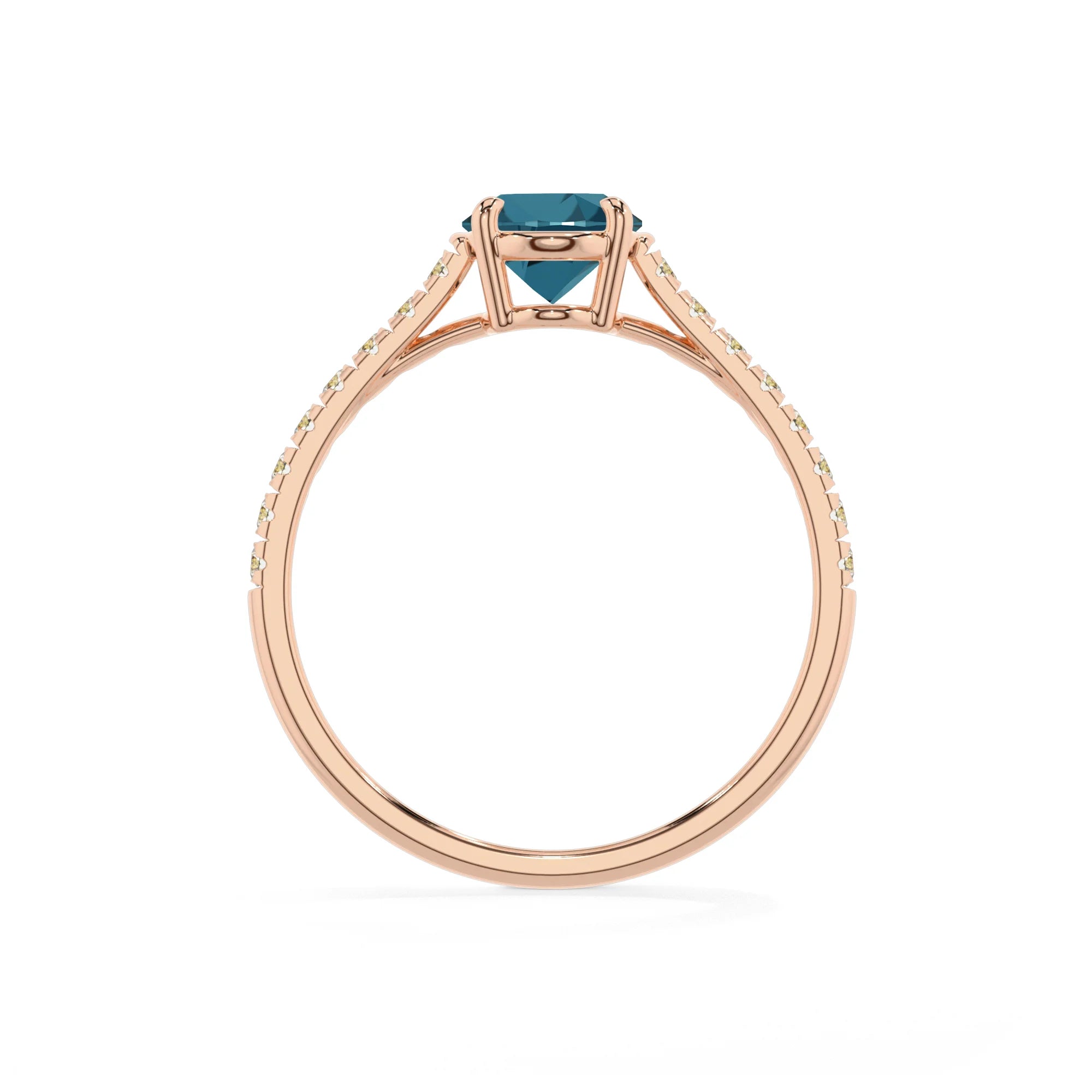 natural london-blue-topaz oval half eternity solitaire engagement rings in rose gold