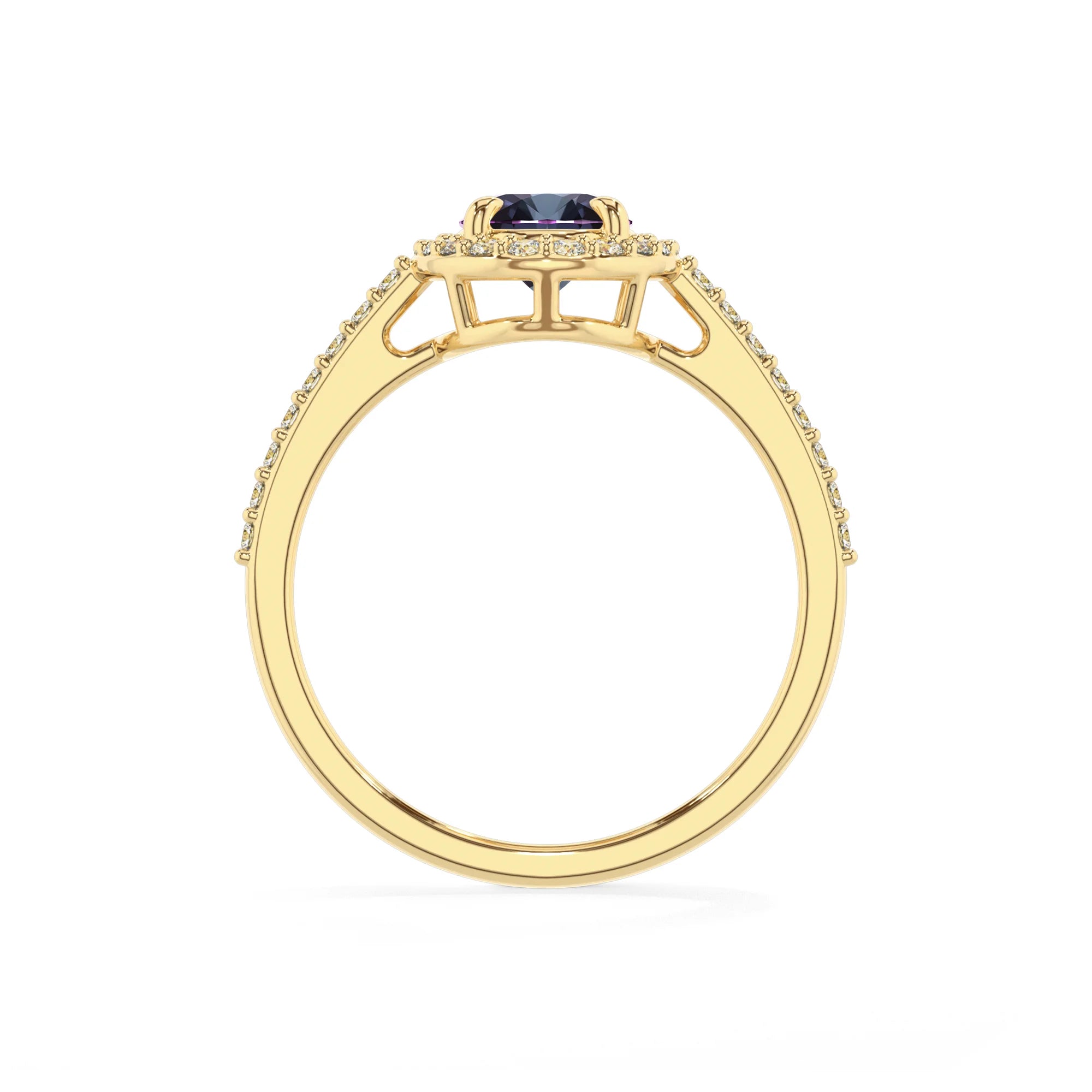 lab grown alexandrite oval solitaire rings in yellow gold