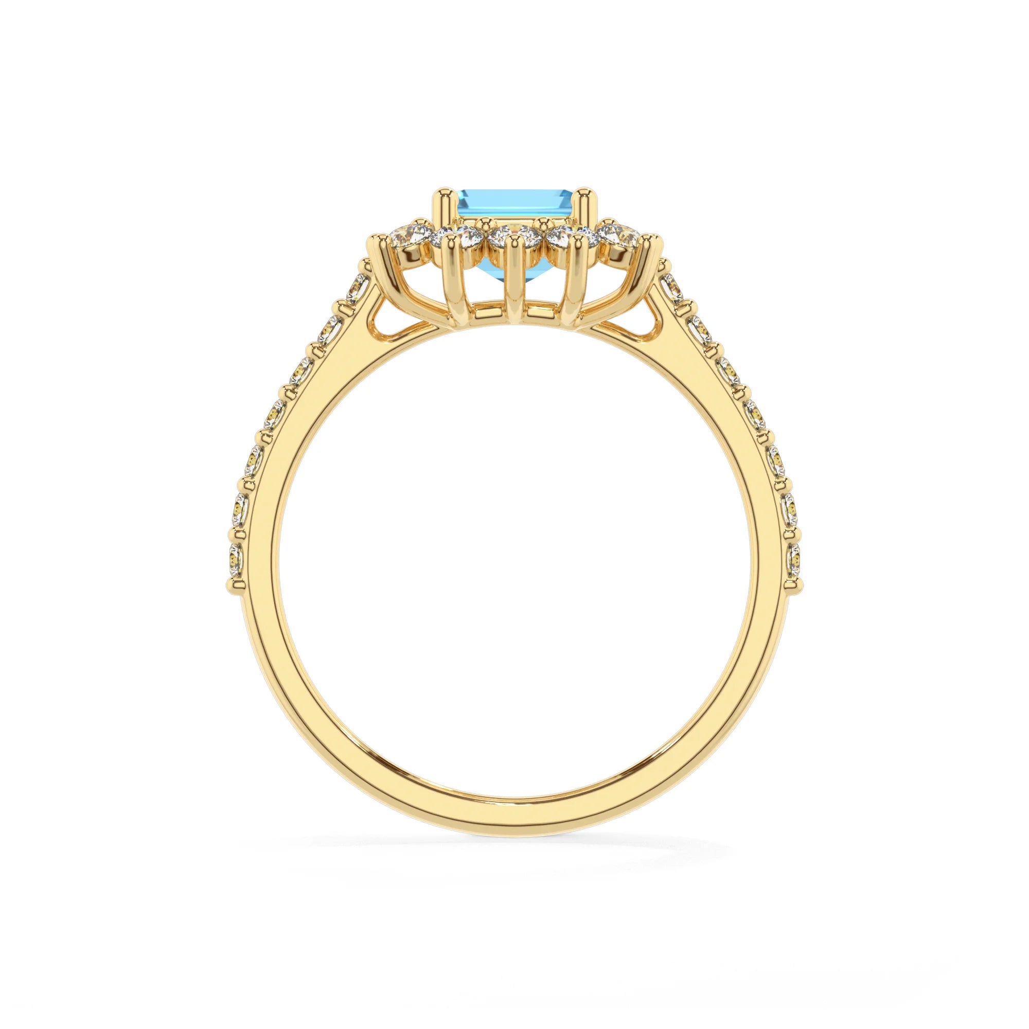 natural swiss-blue-topaz emerald cut solitaire rings in yellow gold