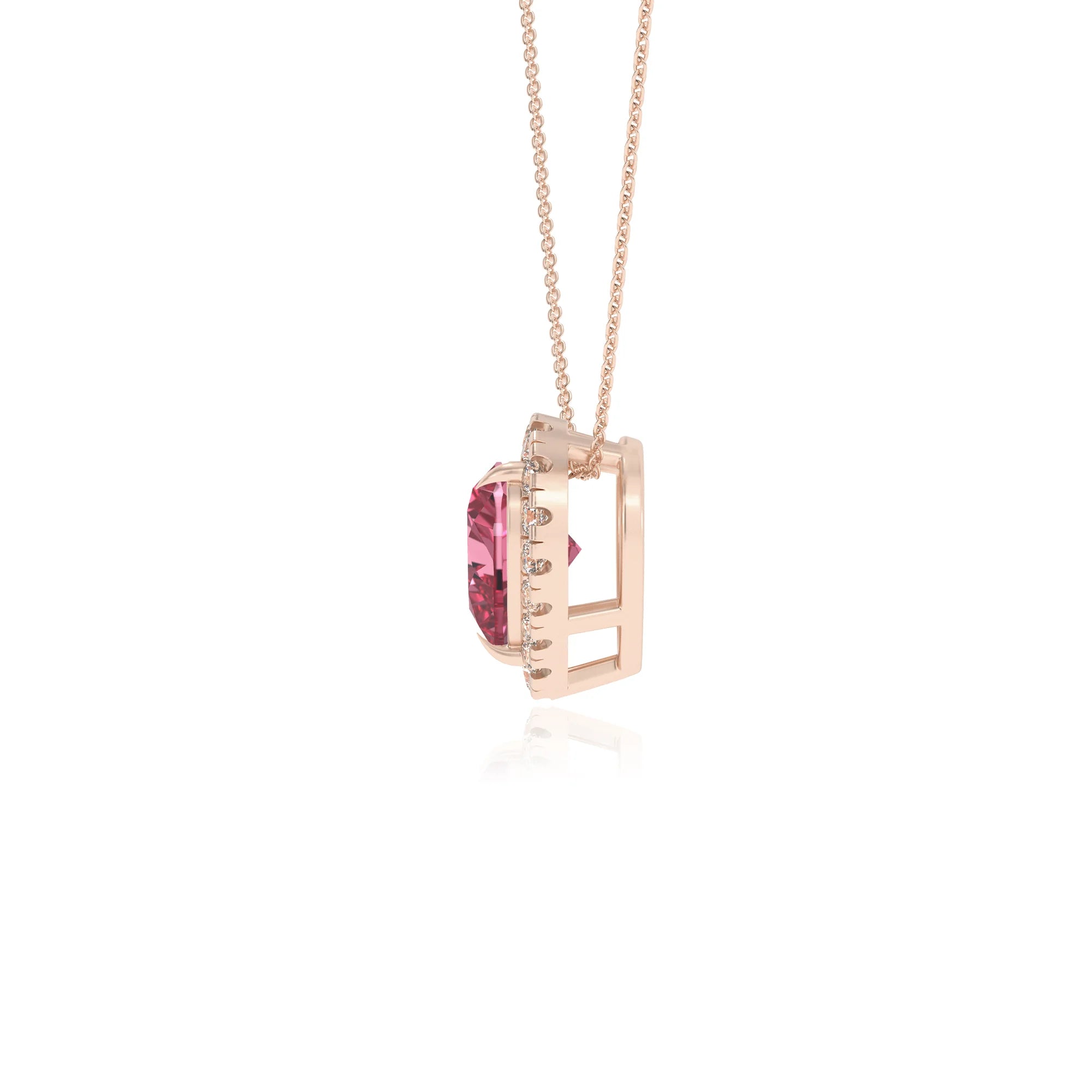 lab grown pink tourmaline heart solitaire necklaces in rose gold