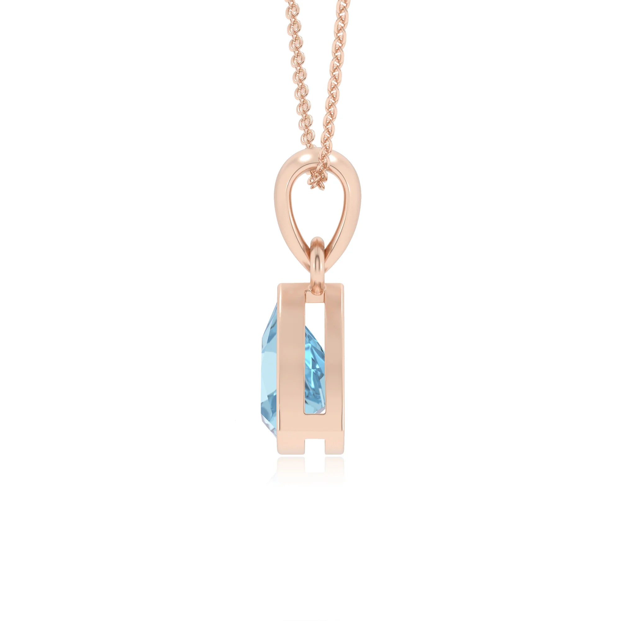 lab grown aquamarine trillion solitaire necklaces in rose gold