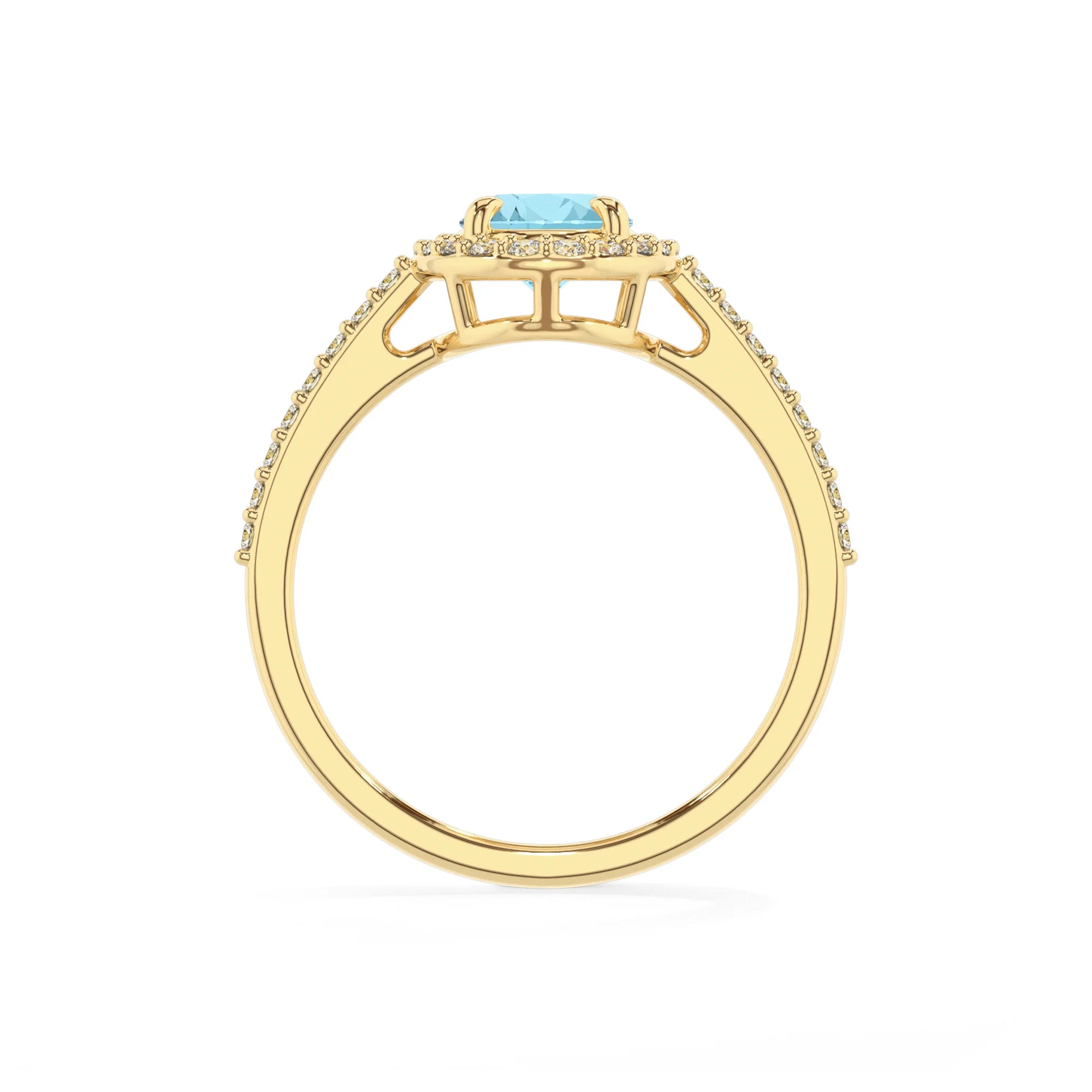lab grown aquamarine oval solitaire rings in yellow gold