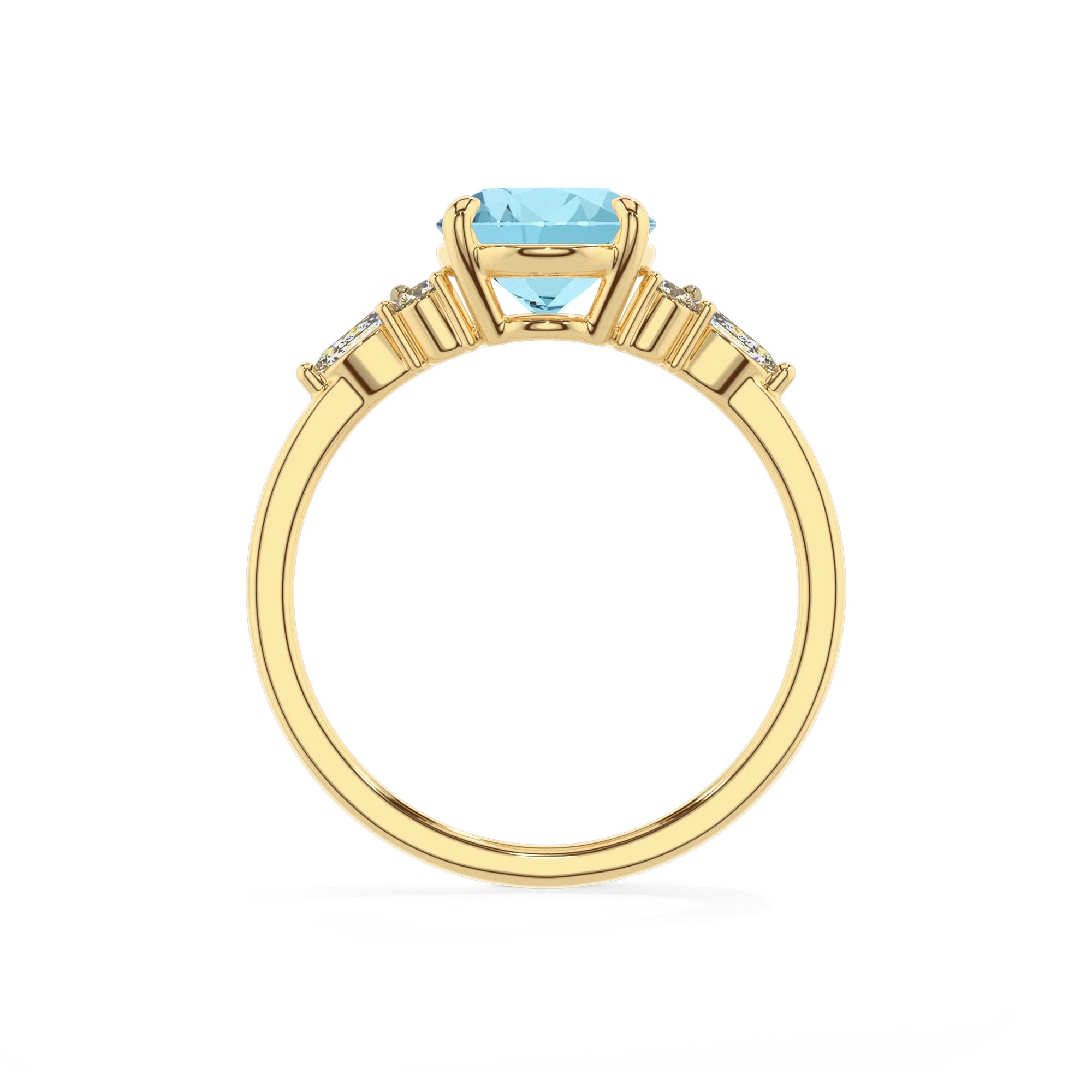 lab grown aquamarine oval solitaire rings in yellow gold