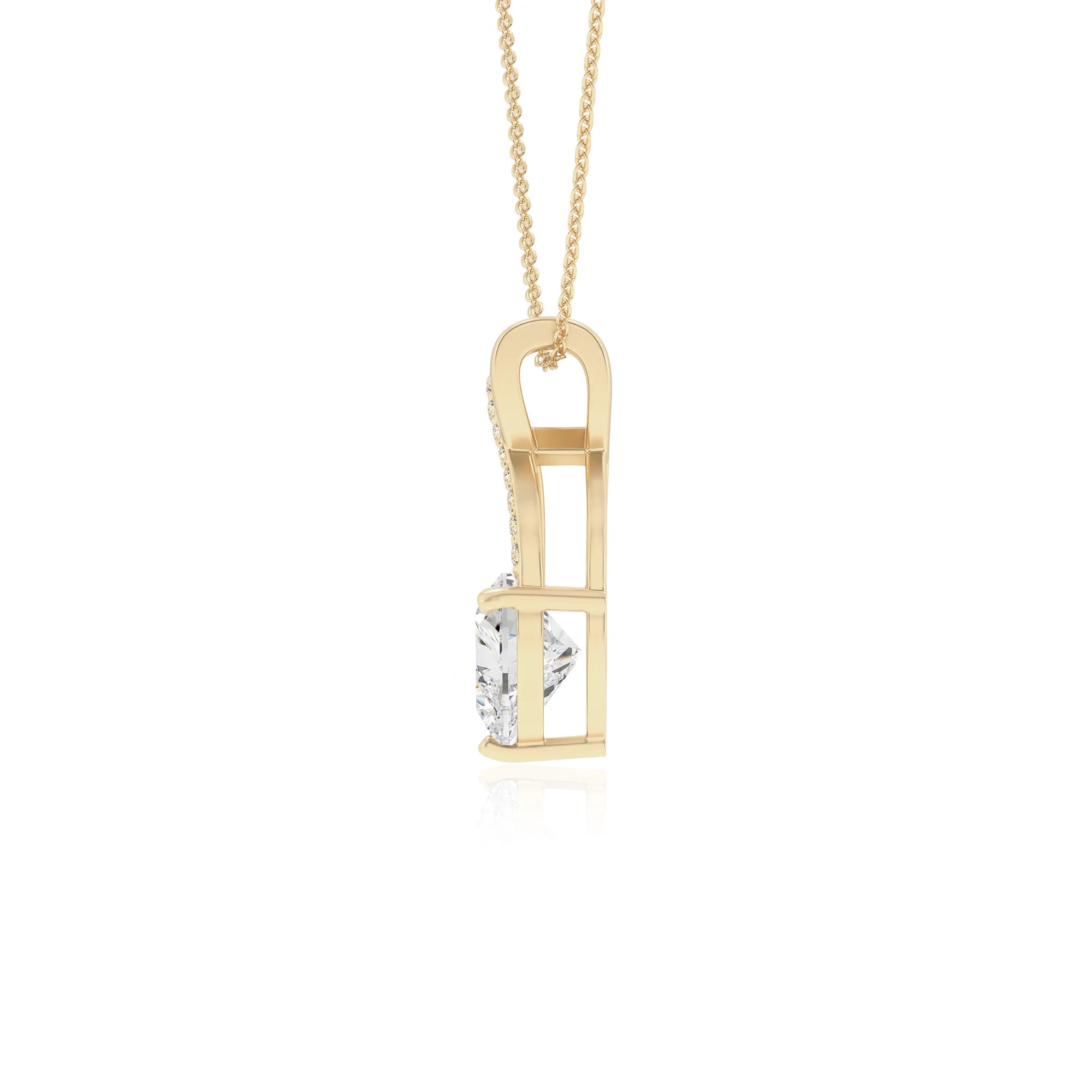 lab grown moissanite heart solitaire necklaces in yellow gold
