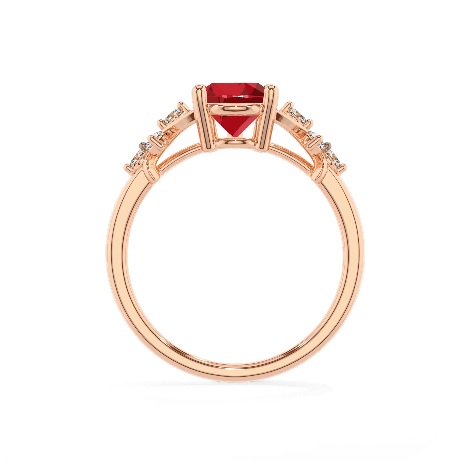 lab grown ruby pear solitaire rings in rose gold