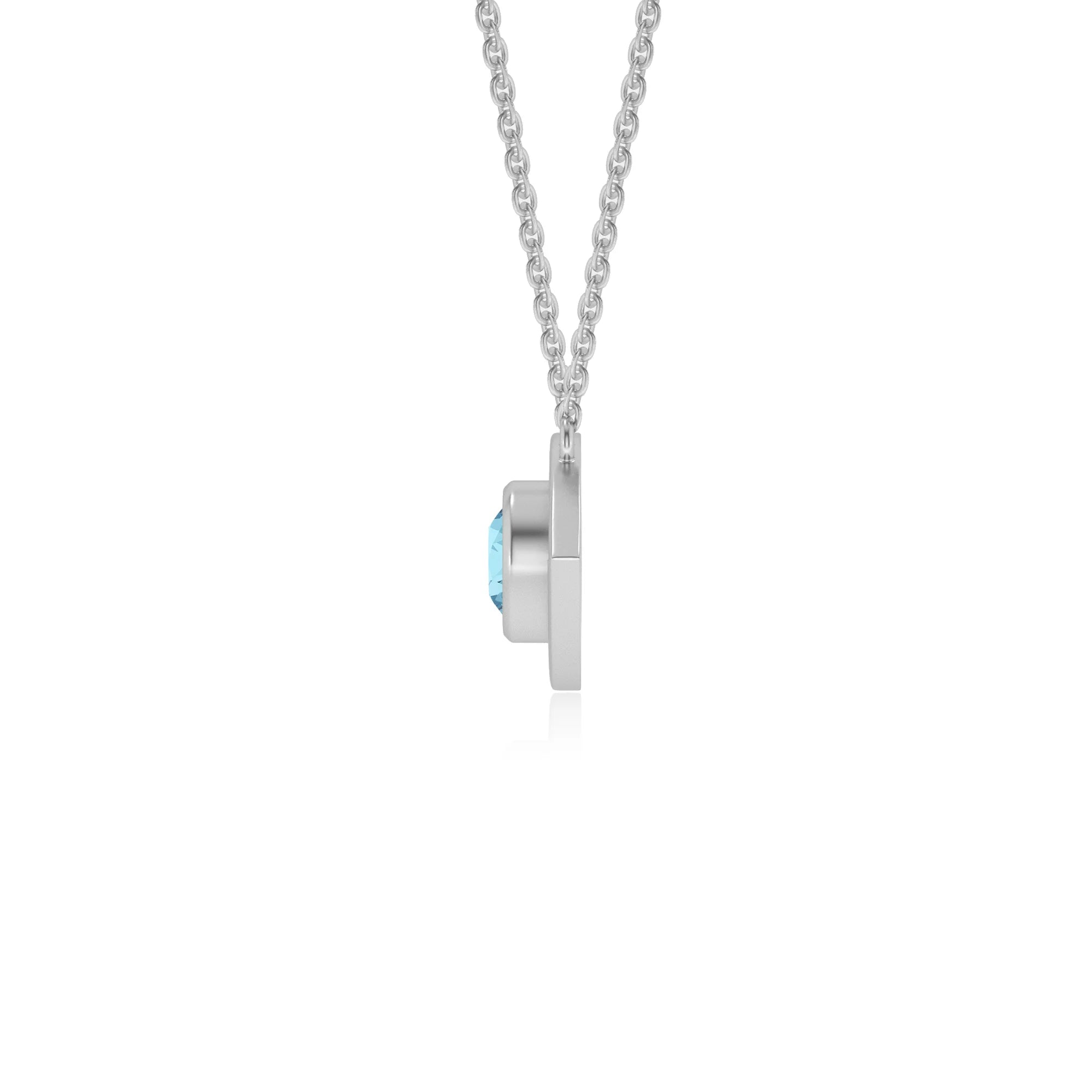 lab grown aquamarine round solitaire necklaces in white gold