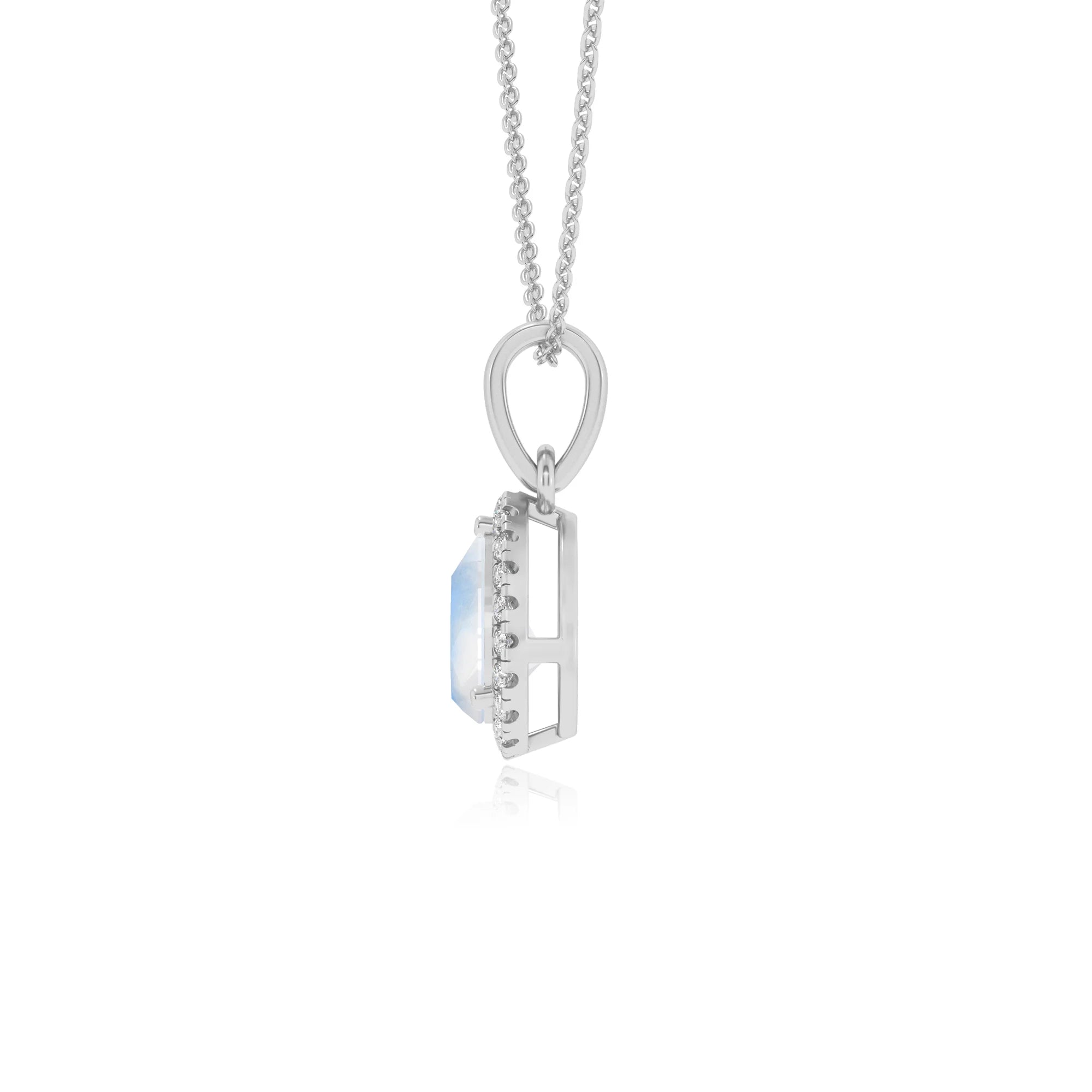 natural rainbow-moonstone pear solitaire necklaces in platinum