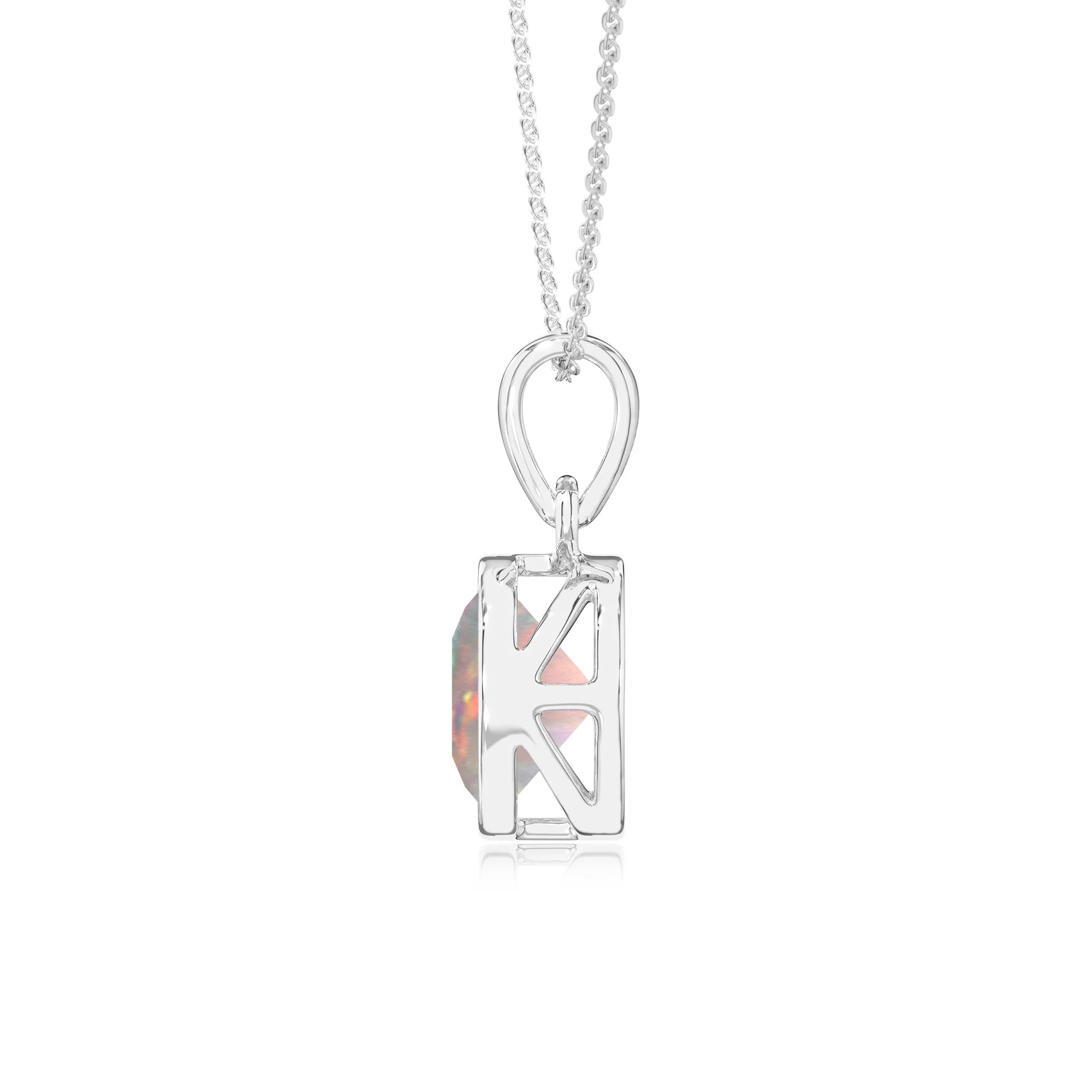 lab grown opal round solitaire necklaces in white gold