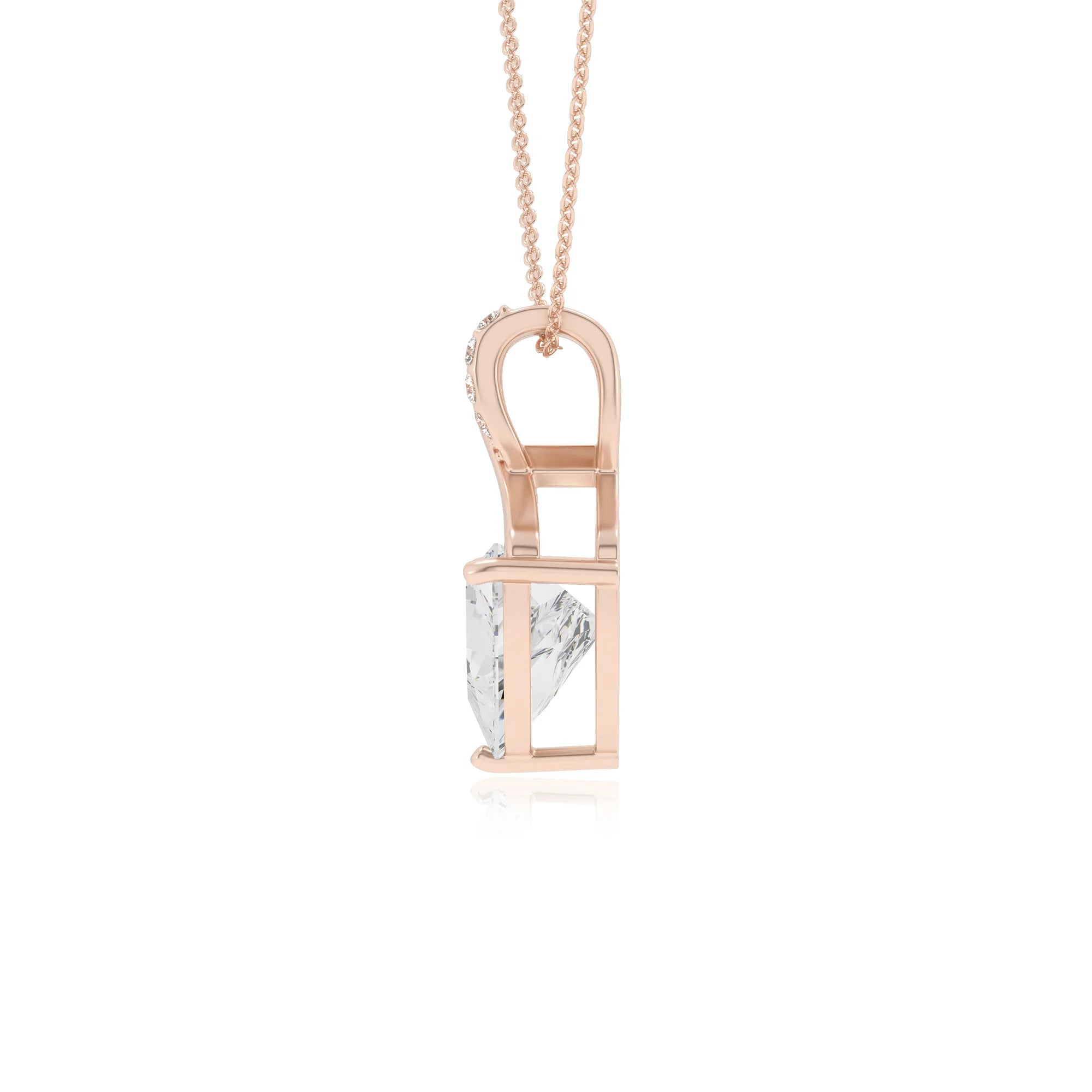 lab grown moissanite trillion solitaire necklaces in rose gold