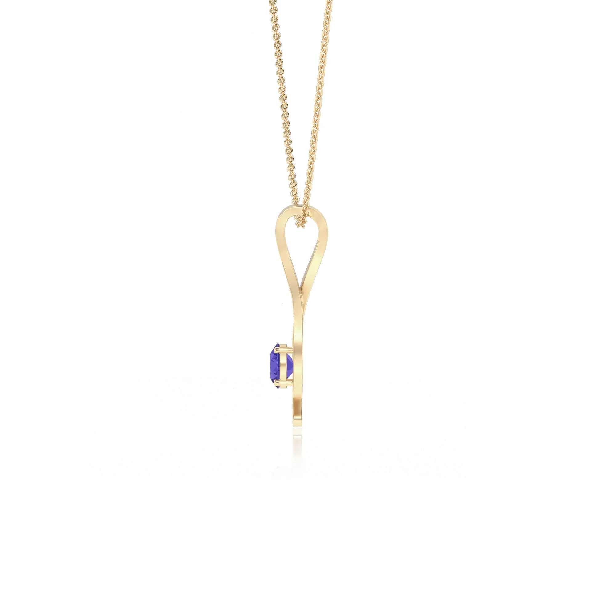 lab grown tanzanite round solitaire necklaces in yellow gold