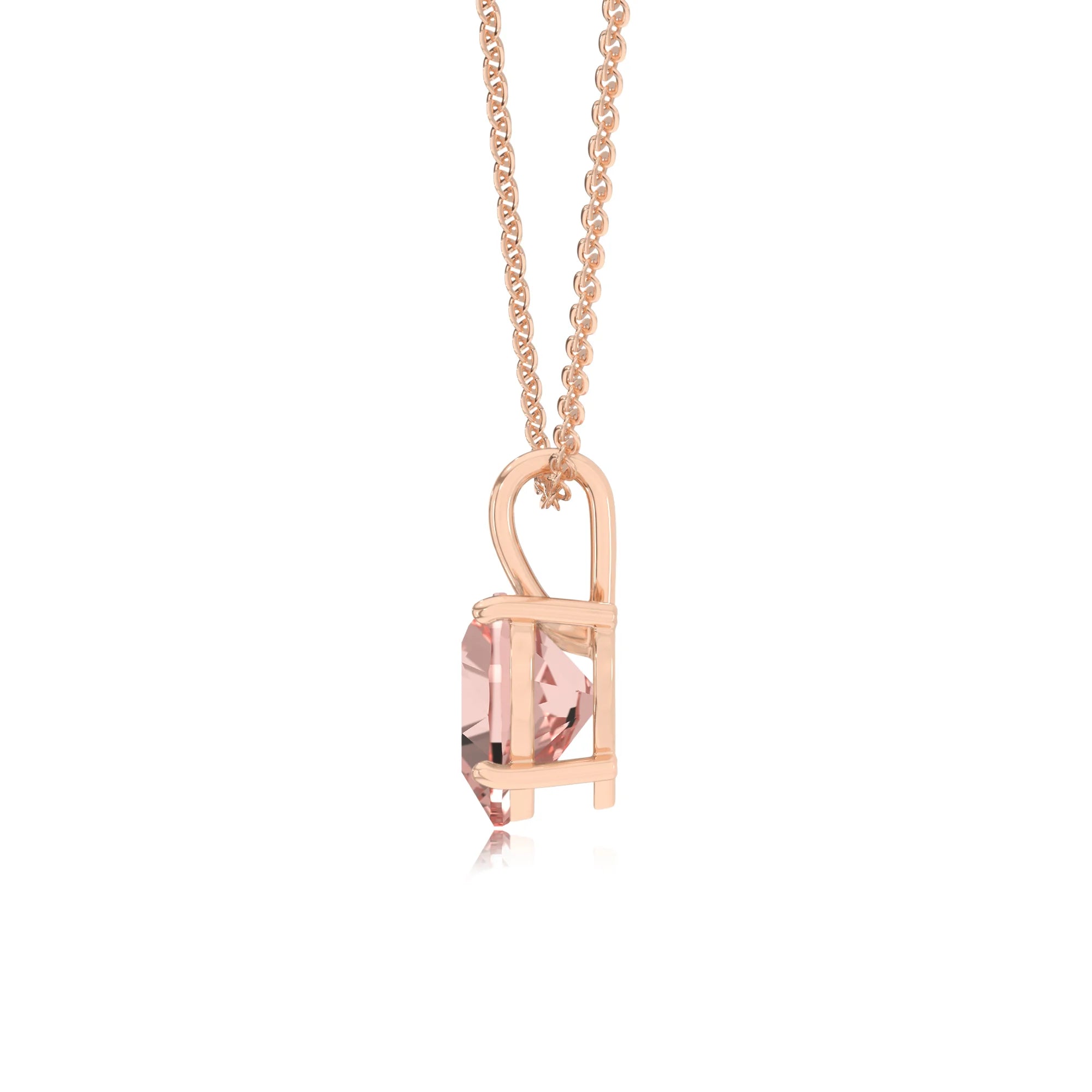 lab grown morganite heart solitaire necklaces in rose gold