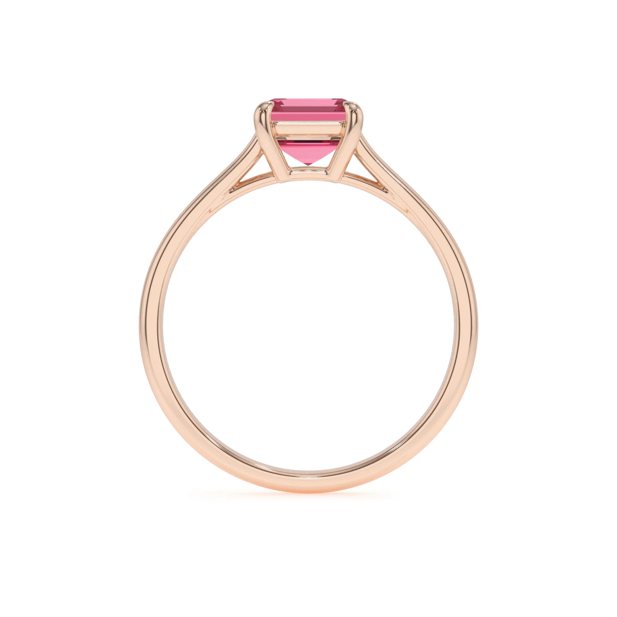 lab grown pink-tourmaline emerald cut solitaire rings in rose gold