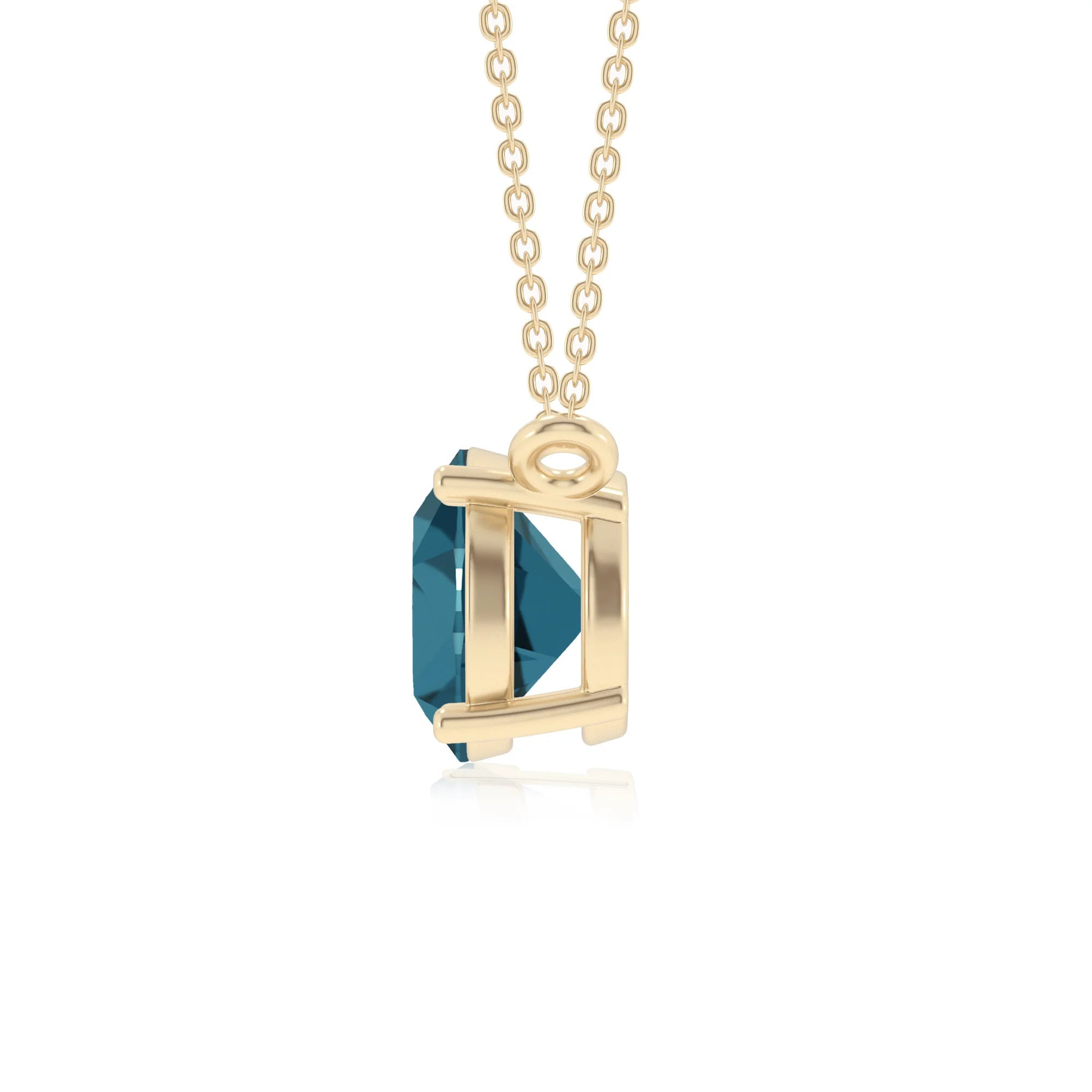 natural london-blue-topaz round solitaire necklaces in yellow gold