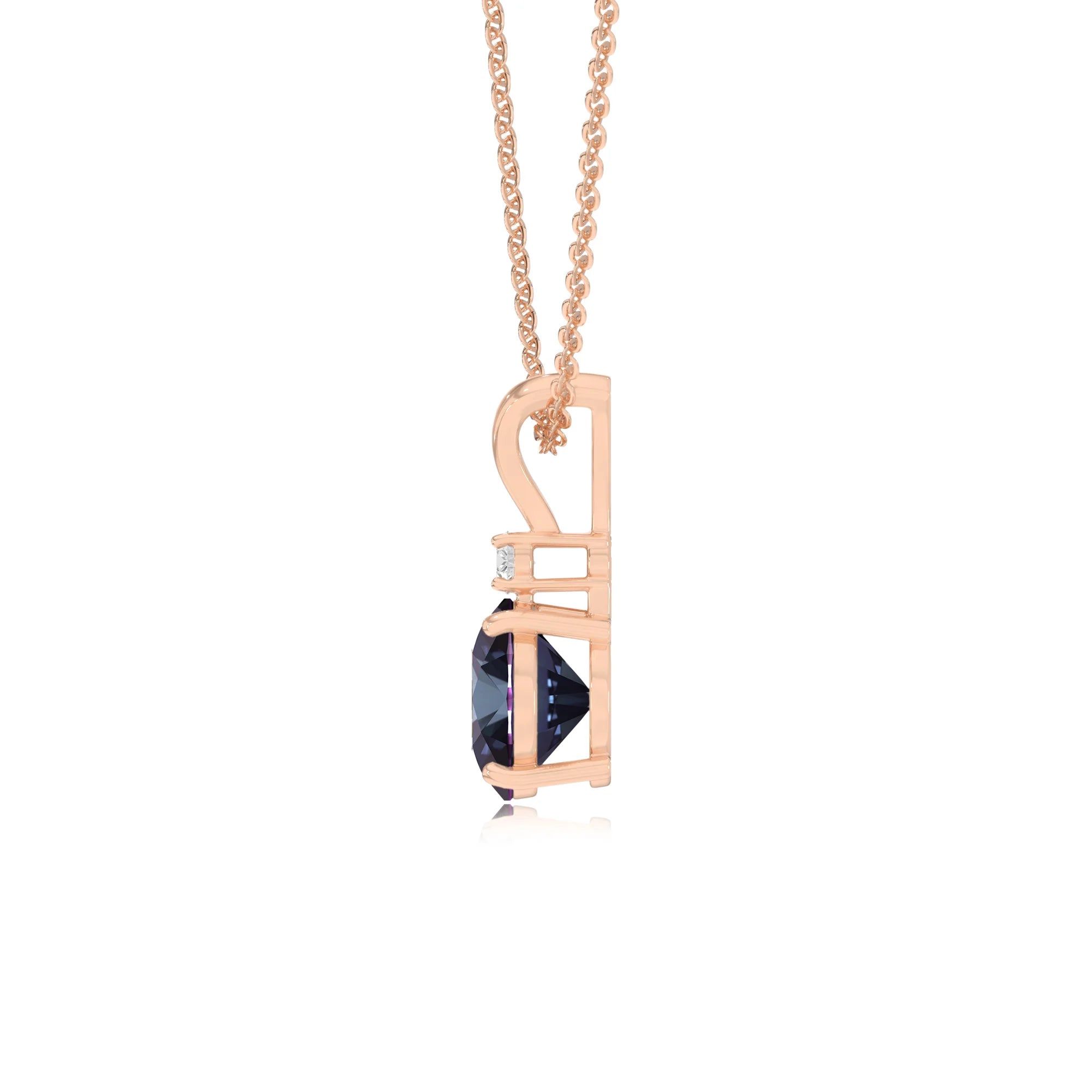lab grown alexandrite round solitaire v-bale necklaces in rose gold