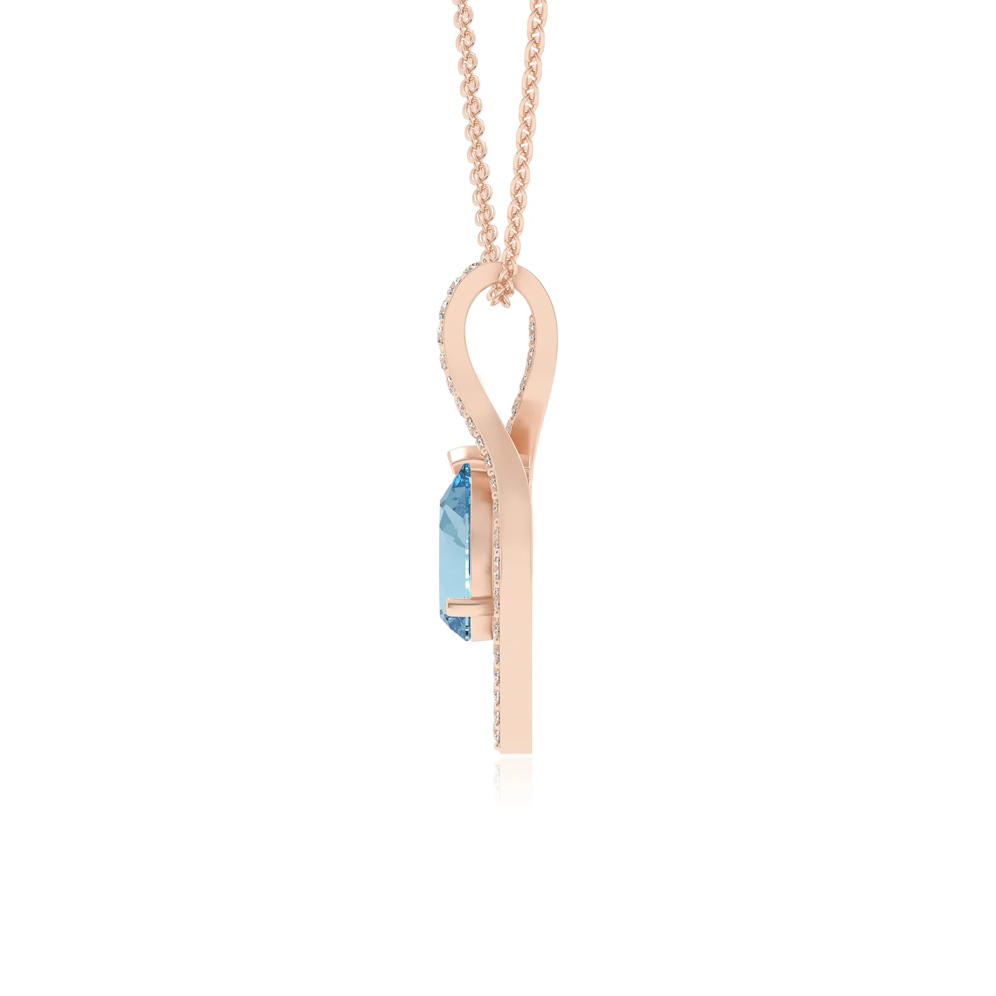 lab grown aquamarine pear infinity necklaces in rose gold