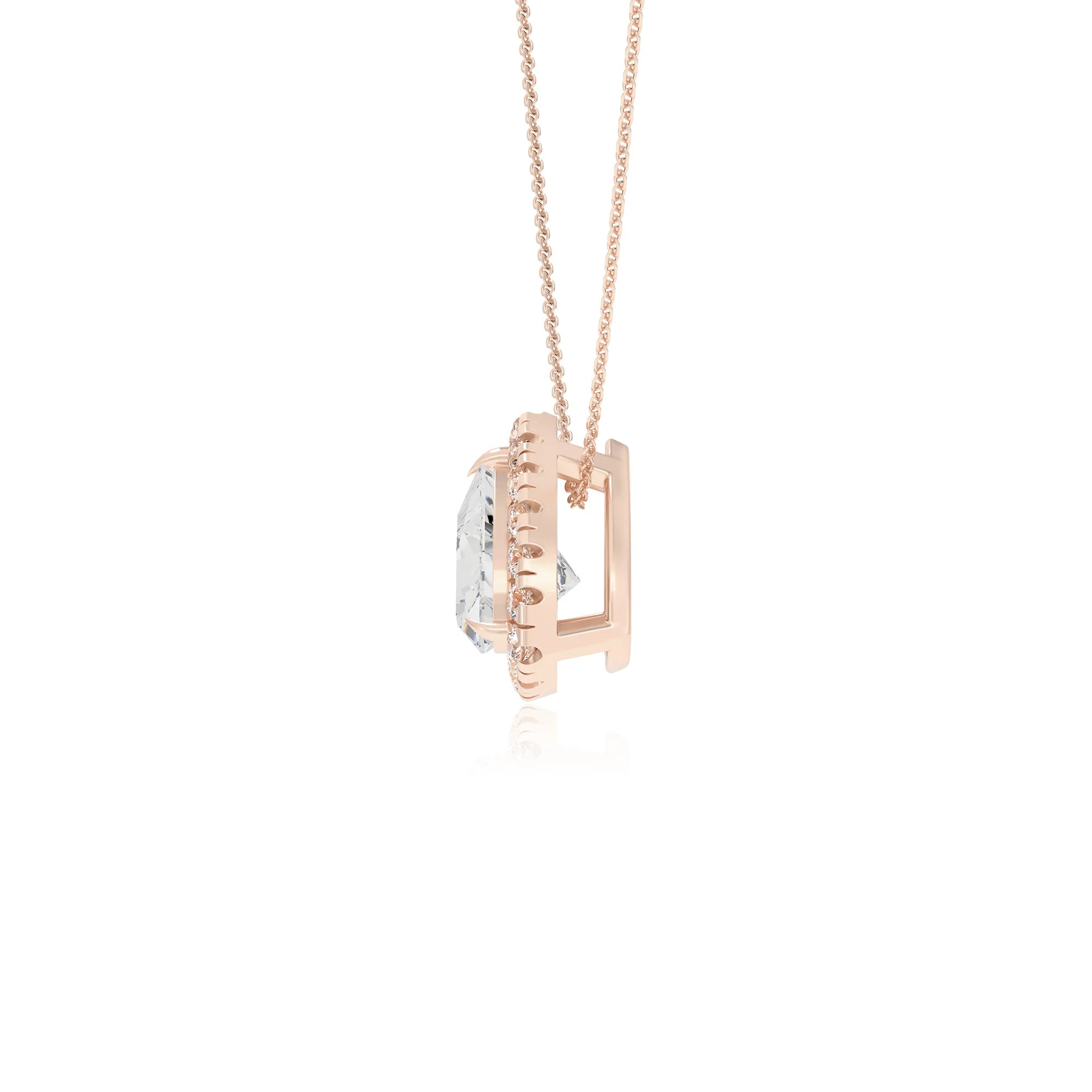 lab grown moissanite trillion solitaire necklaces in rose gold