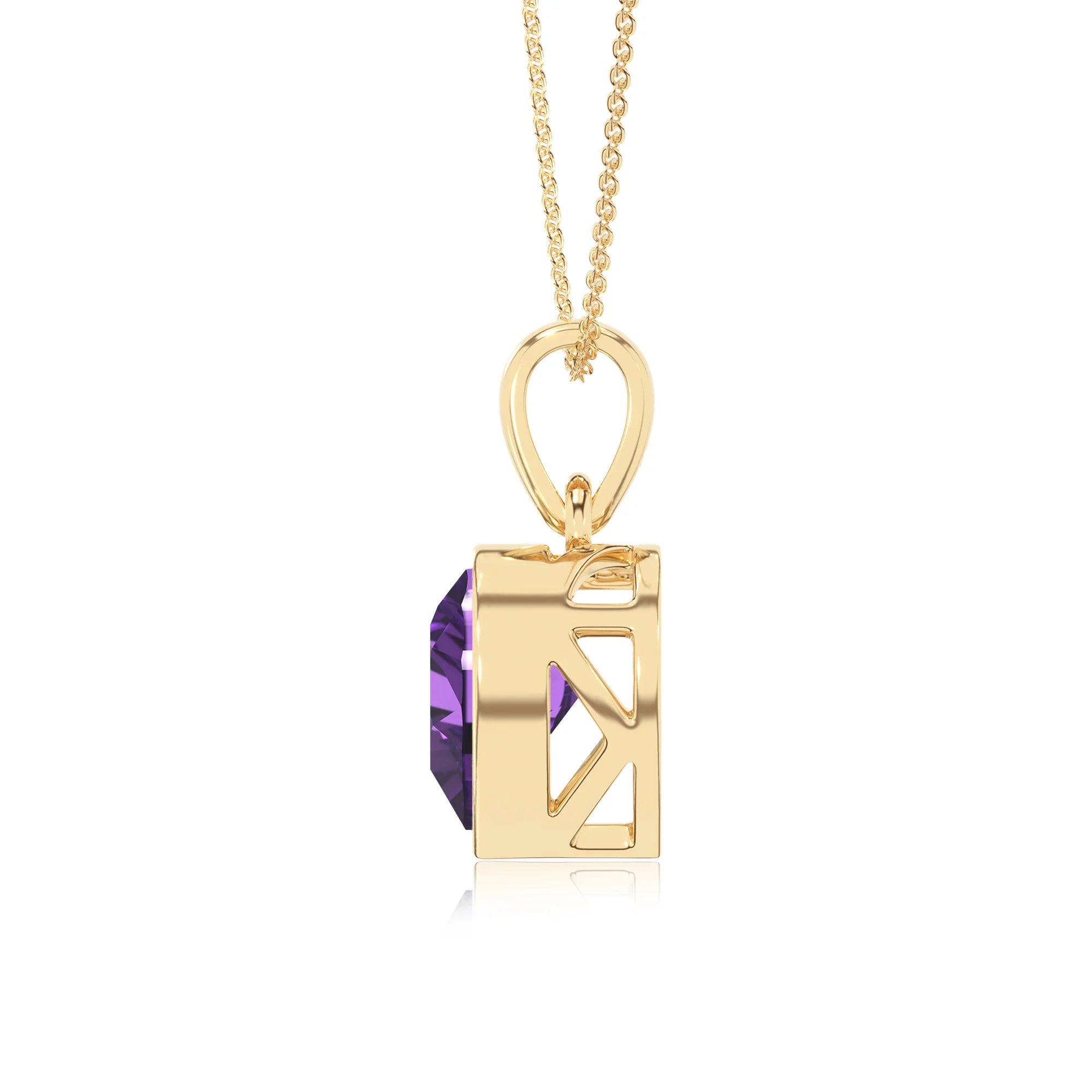 lab grown amethyst heart solitaire necklaces in yellow gold
