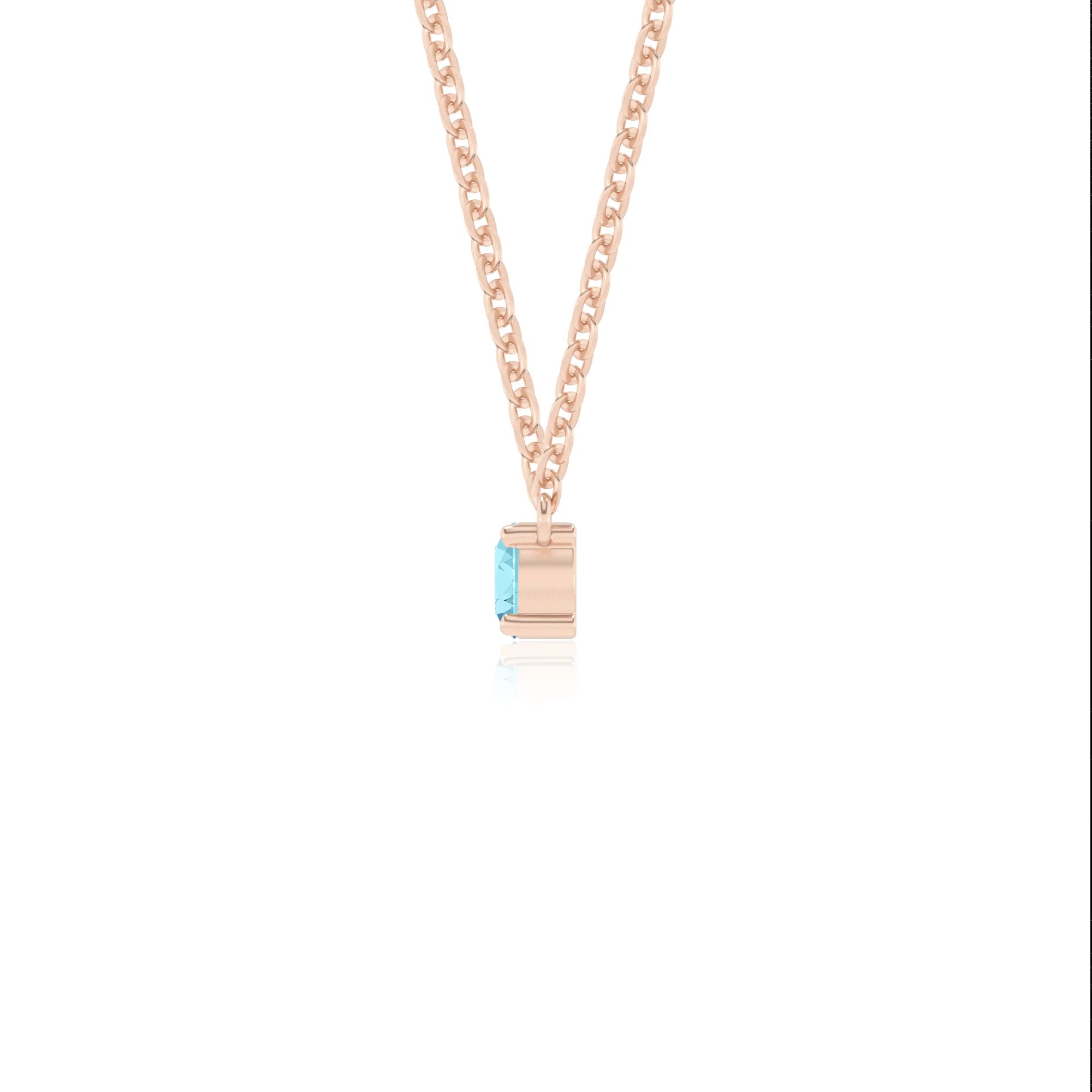 lab grown aquamarine round bar v-bale necklaces in rose gold