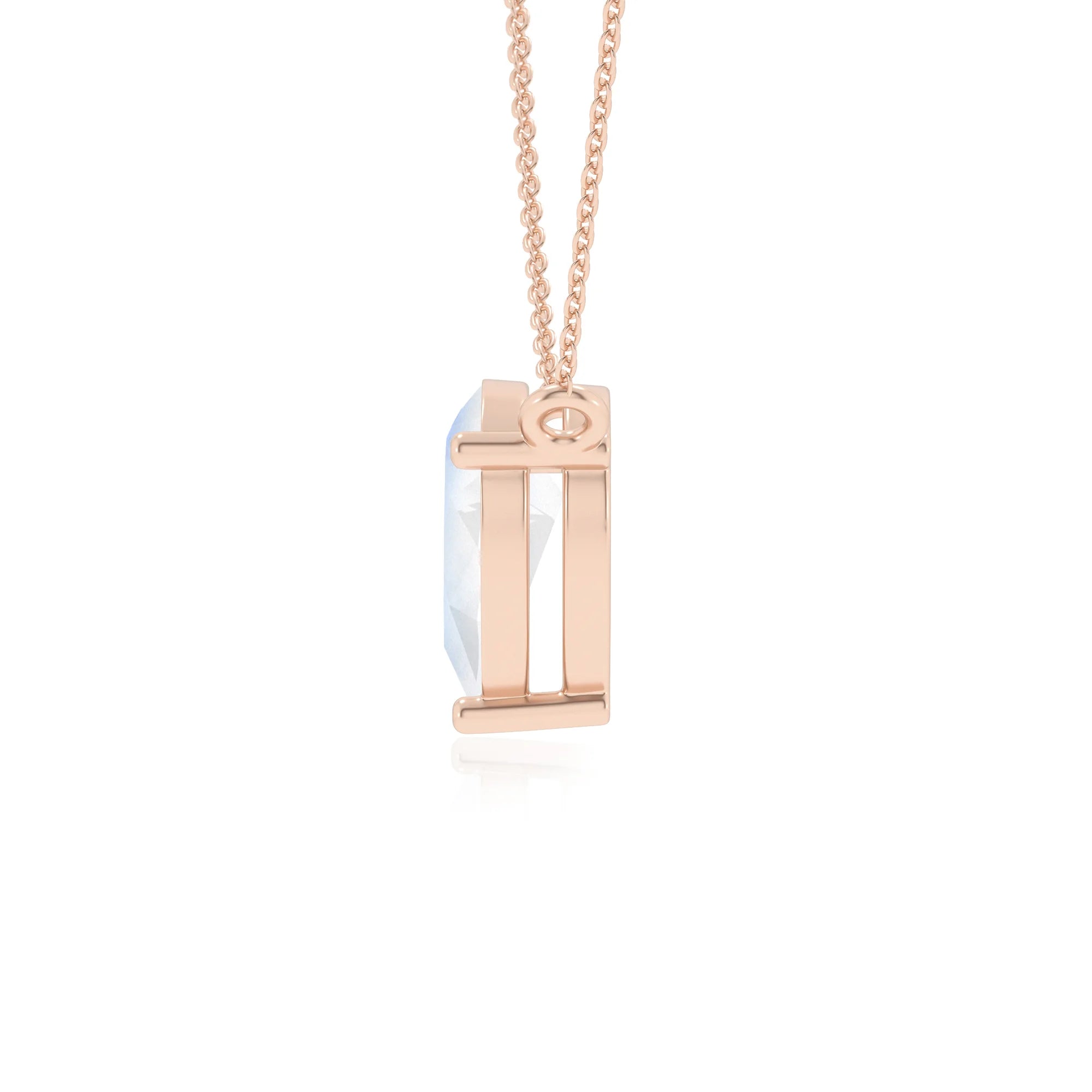 natural rainbow-moonstone pear solitaire necklaces in rose gold