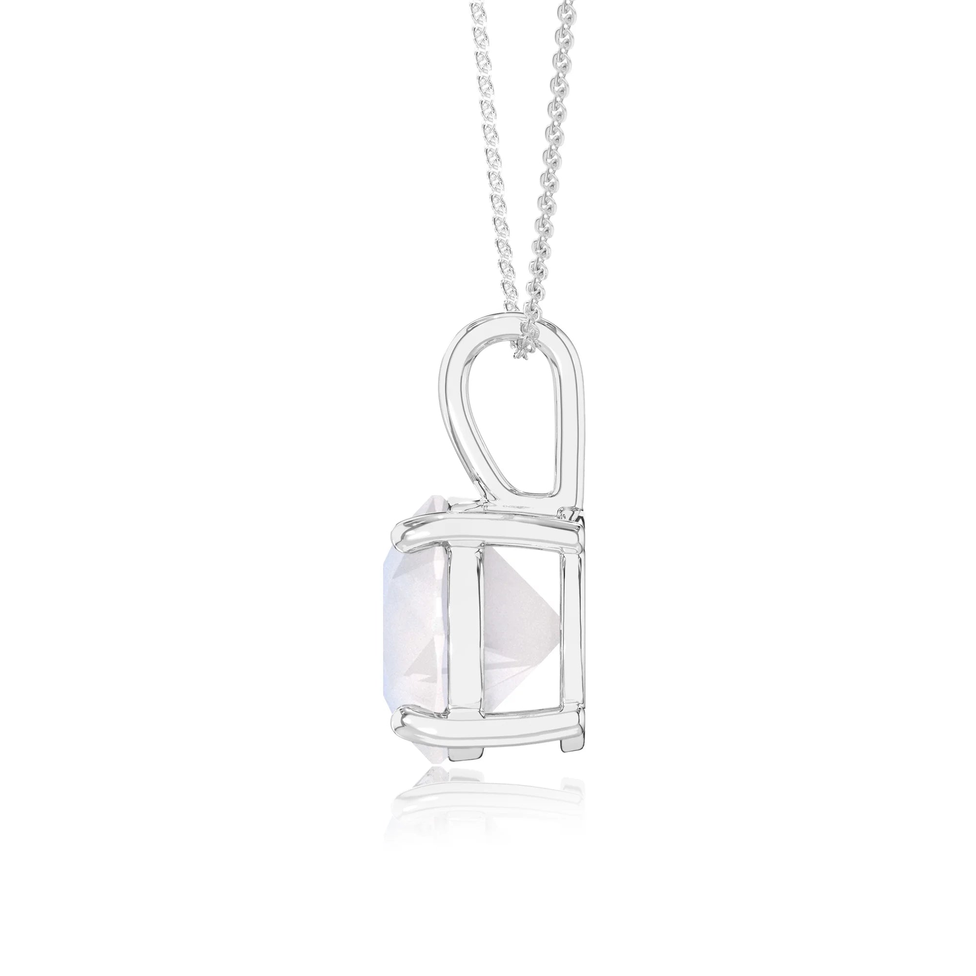 natural rainbow-moonstone round solitaire necklaces in platinum