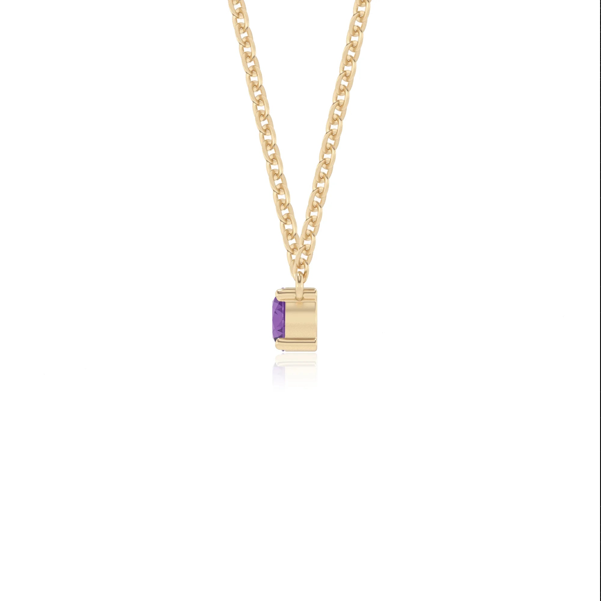 lab grown amethyst round bar v-bale necklaces in yellow gold