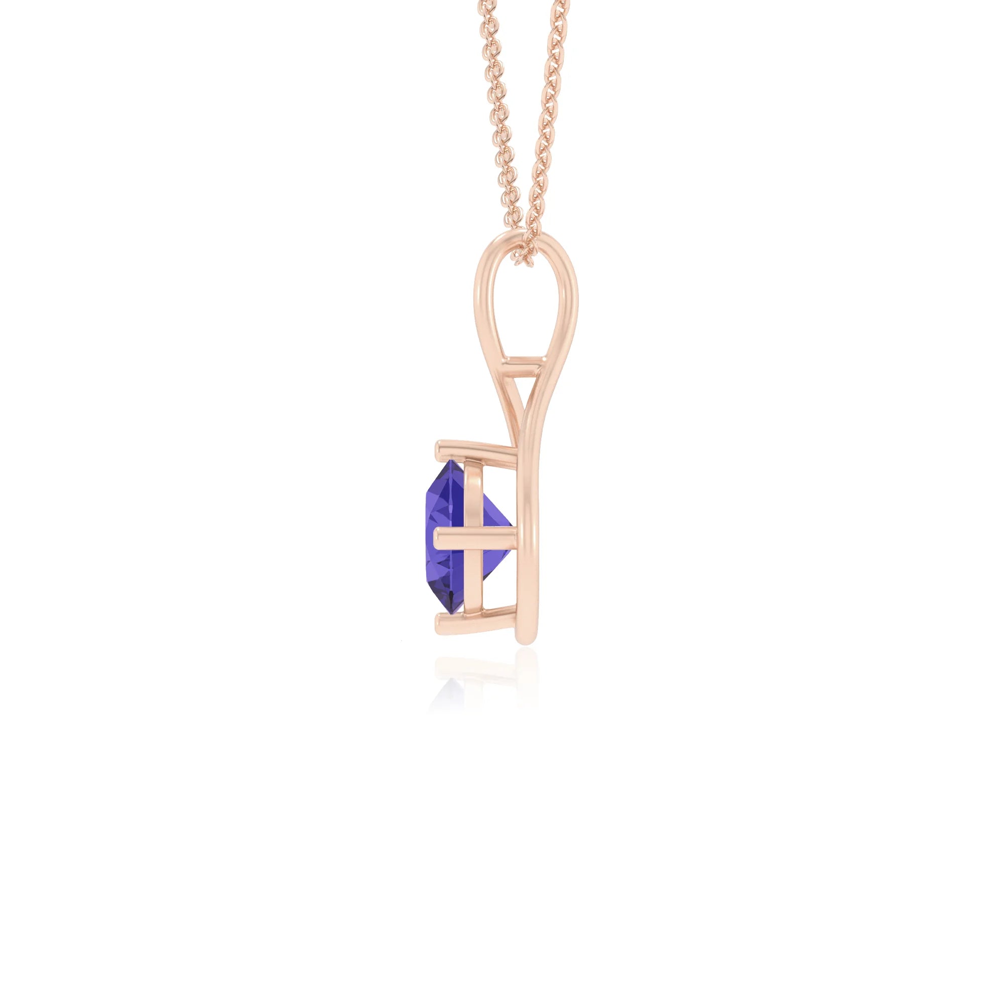 lab grown tanzanite round solitaire necklaces in rose gold