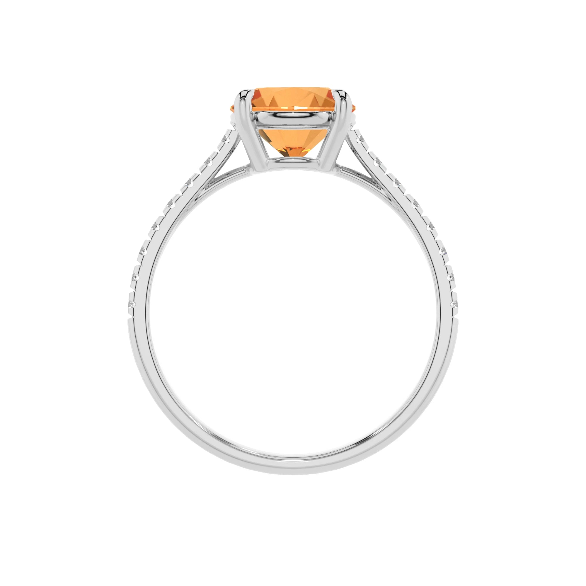 lab grown citrine round half eternity solitaire engagement rings in white gold