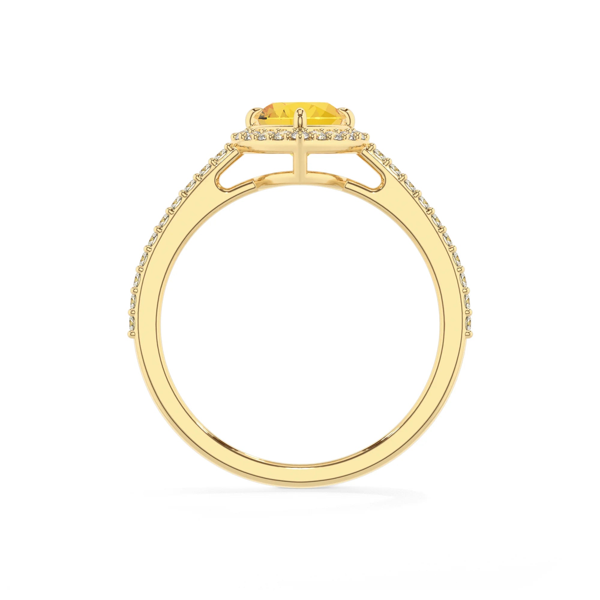 lab grown yellow-sapphire heart solitaire rings in yellow gold