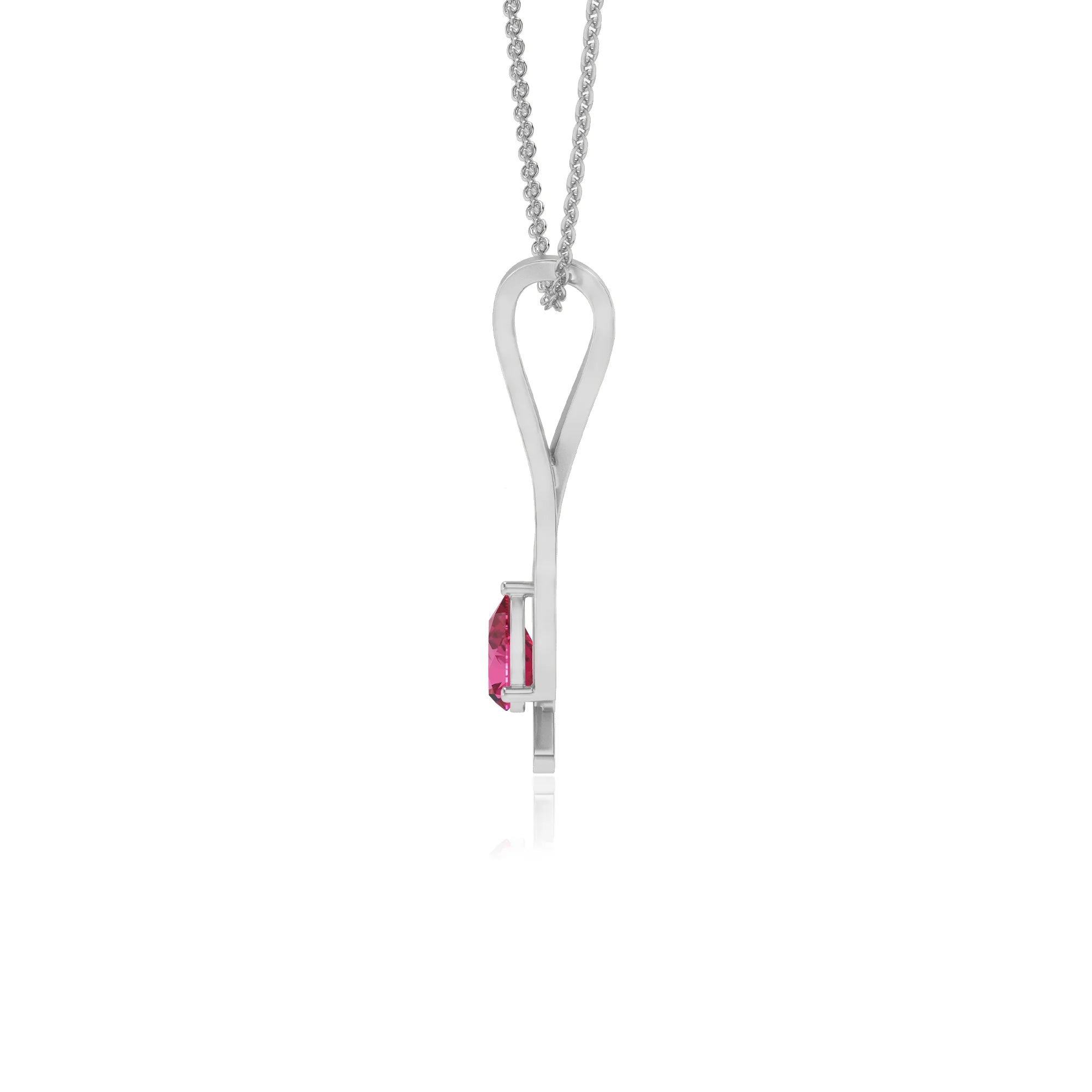 lab grown pink-sapphire pear solitaire necklaces in platinum