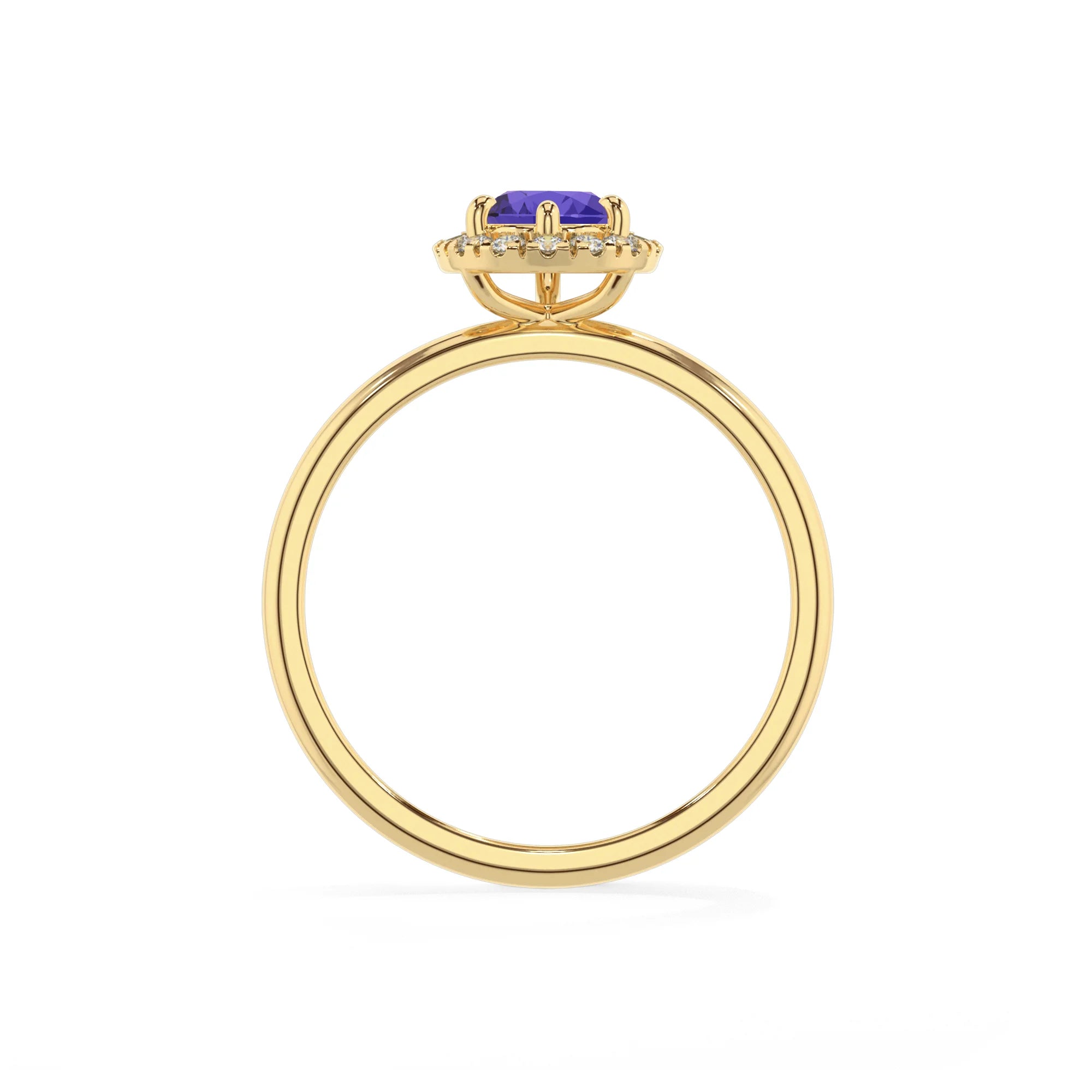 lab grown tanzanite pear solitaire rings in yellow gold