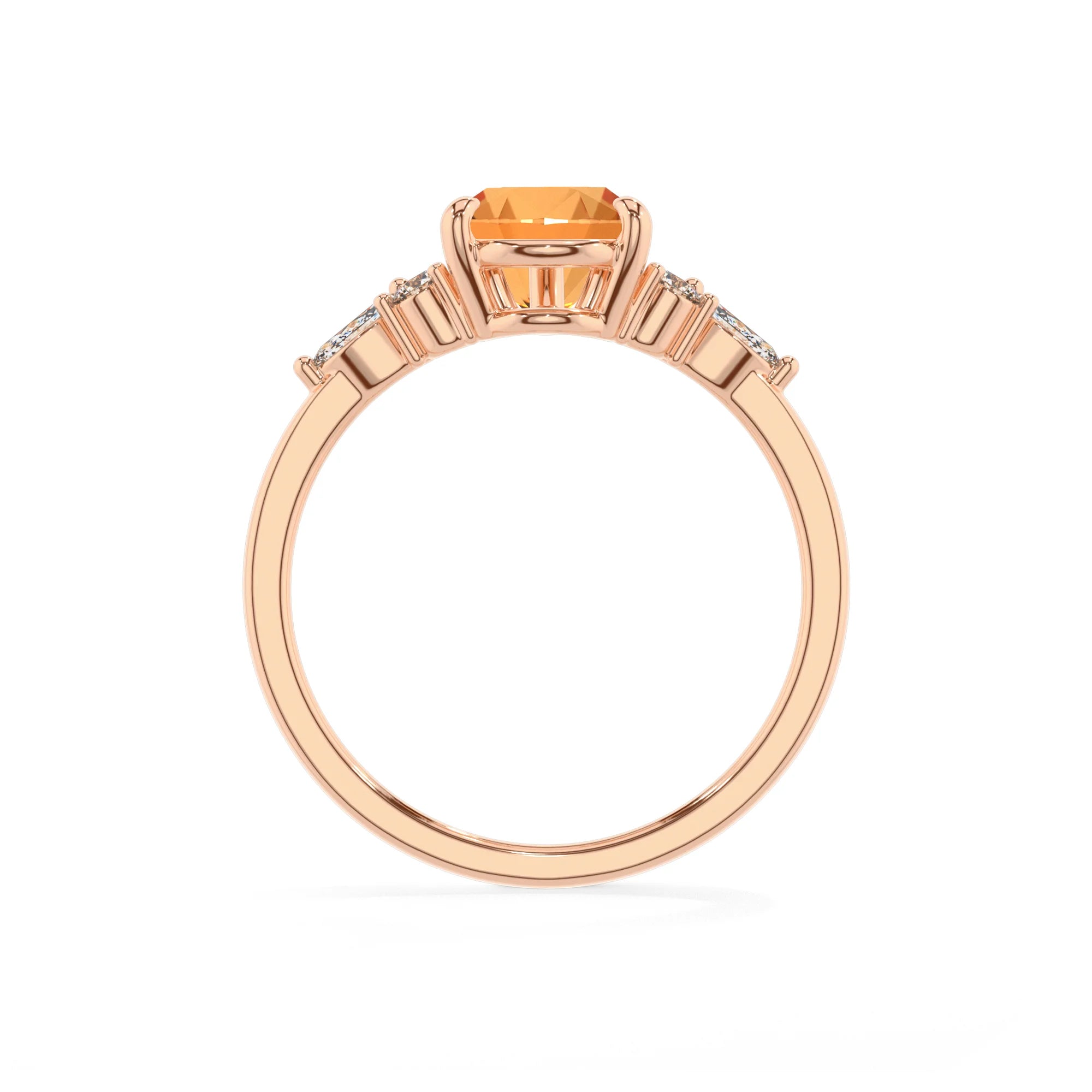 lab grown citrine pear solitaire rings in rose gold