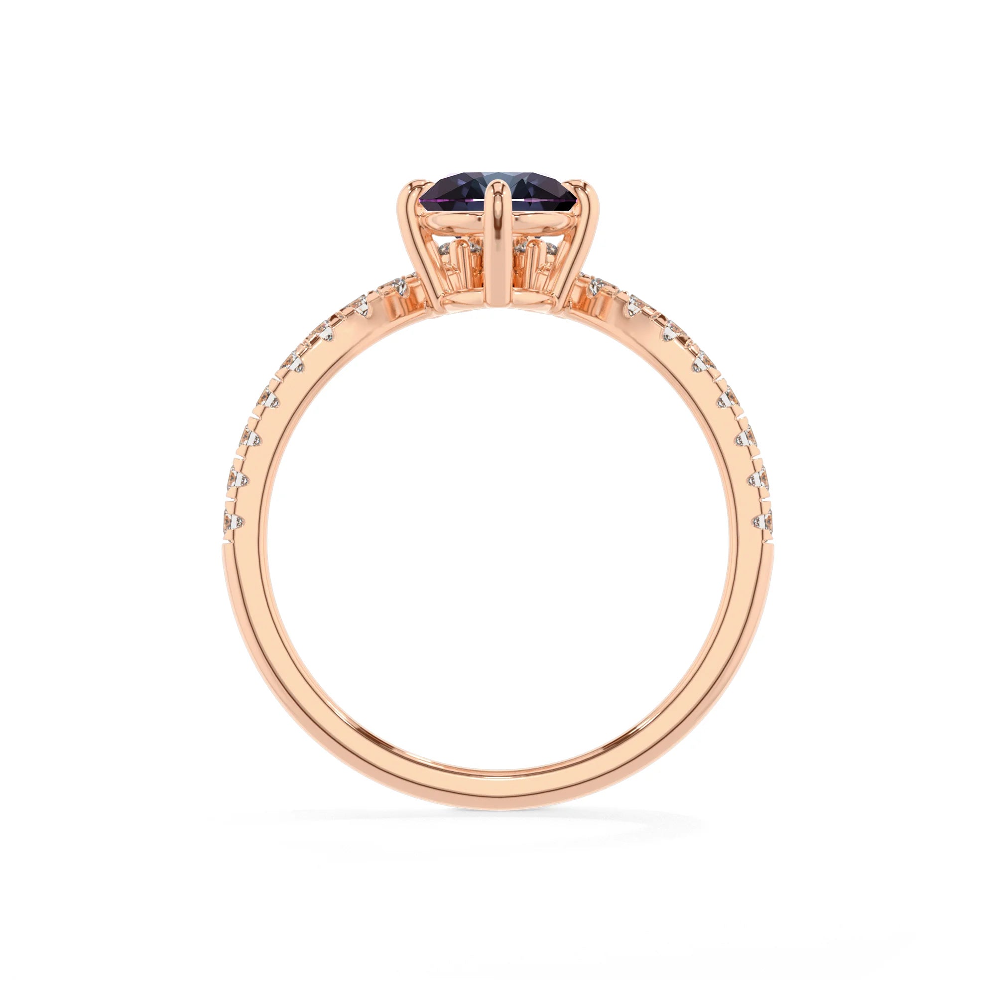lab grown alexandrite oval solitaire rings in rose gold