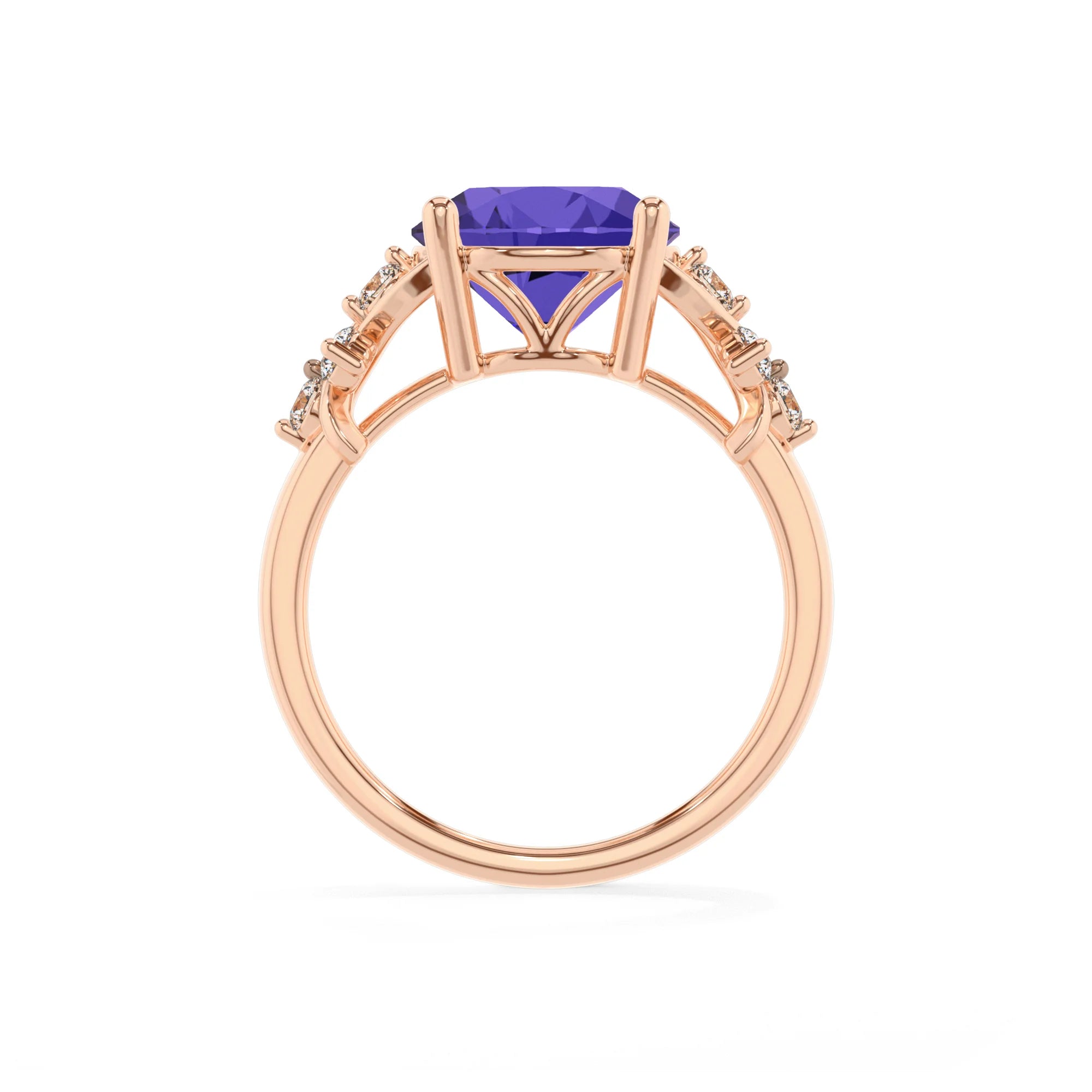 lab grown tanzanite round solitaire rings in rose gold