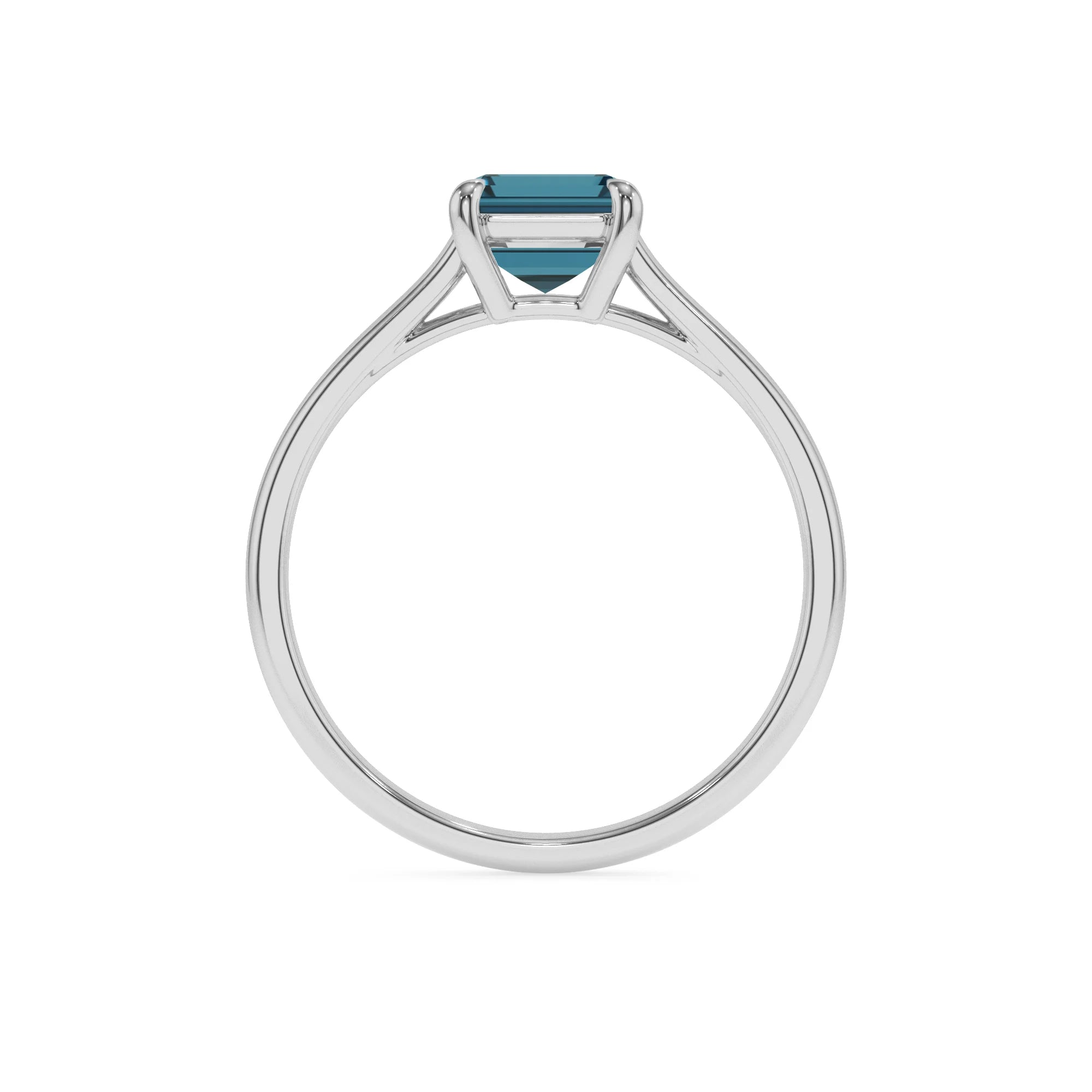natural london-blue-topaz emerald cut solitaire rings in platinum